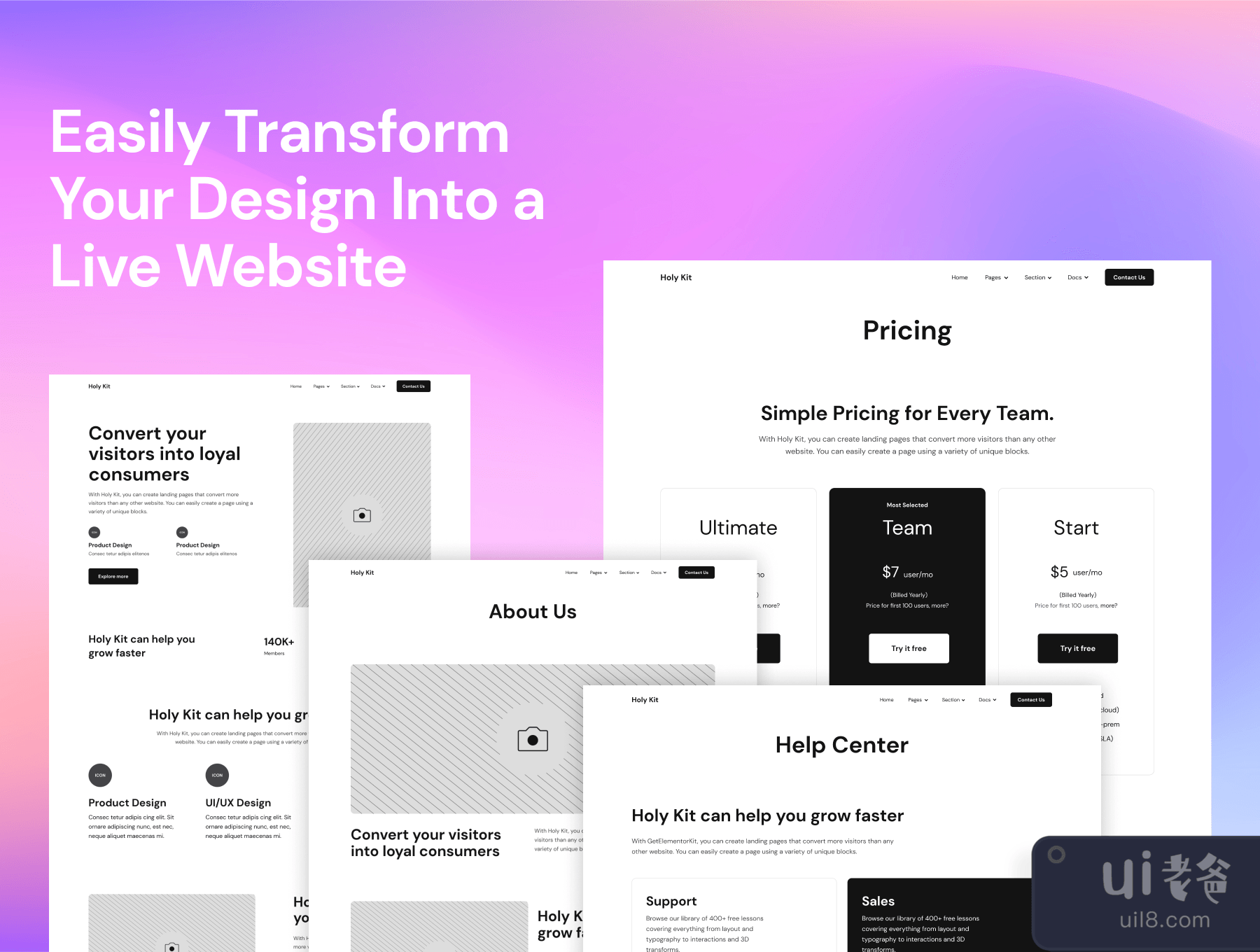 Holykit - 轻松地将你的设计转化为一个实时网站 (Holykit - Easily Transform Your Design Into a Live Website)插图
