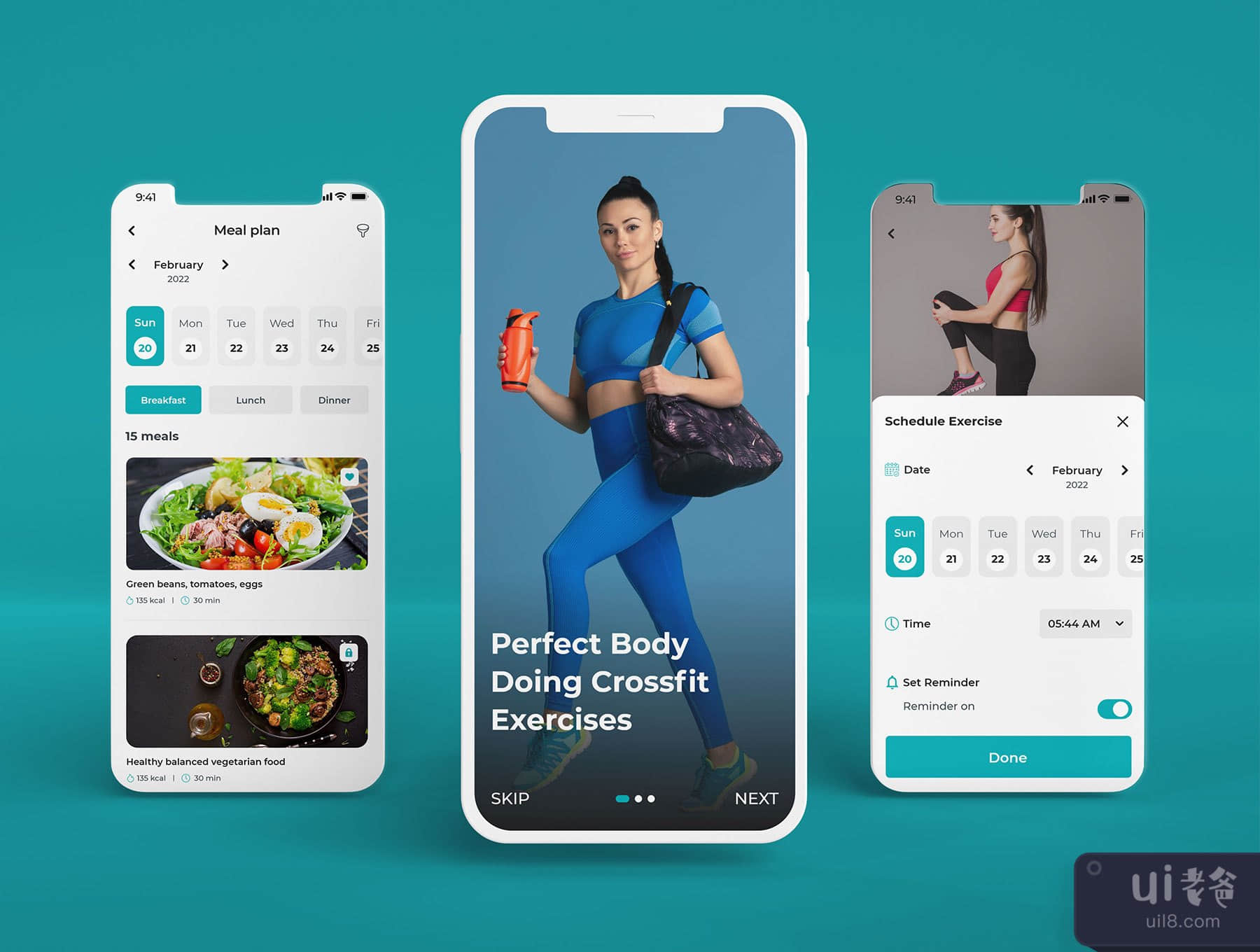 FitMeal - 锻炼和膳食计划的健身移动UI套件 (FitMeal - Workouts & Meal Planner Fitness Mobile UI Kit)插图