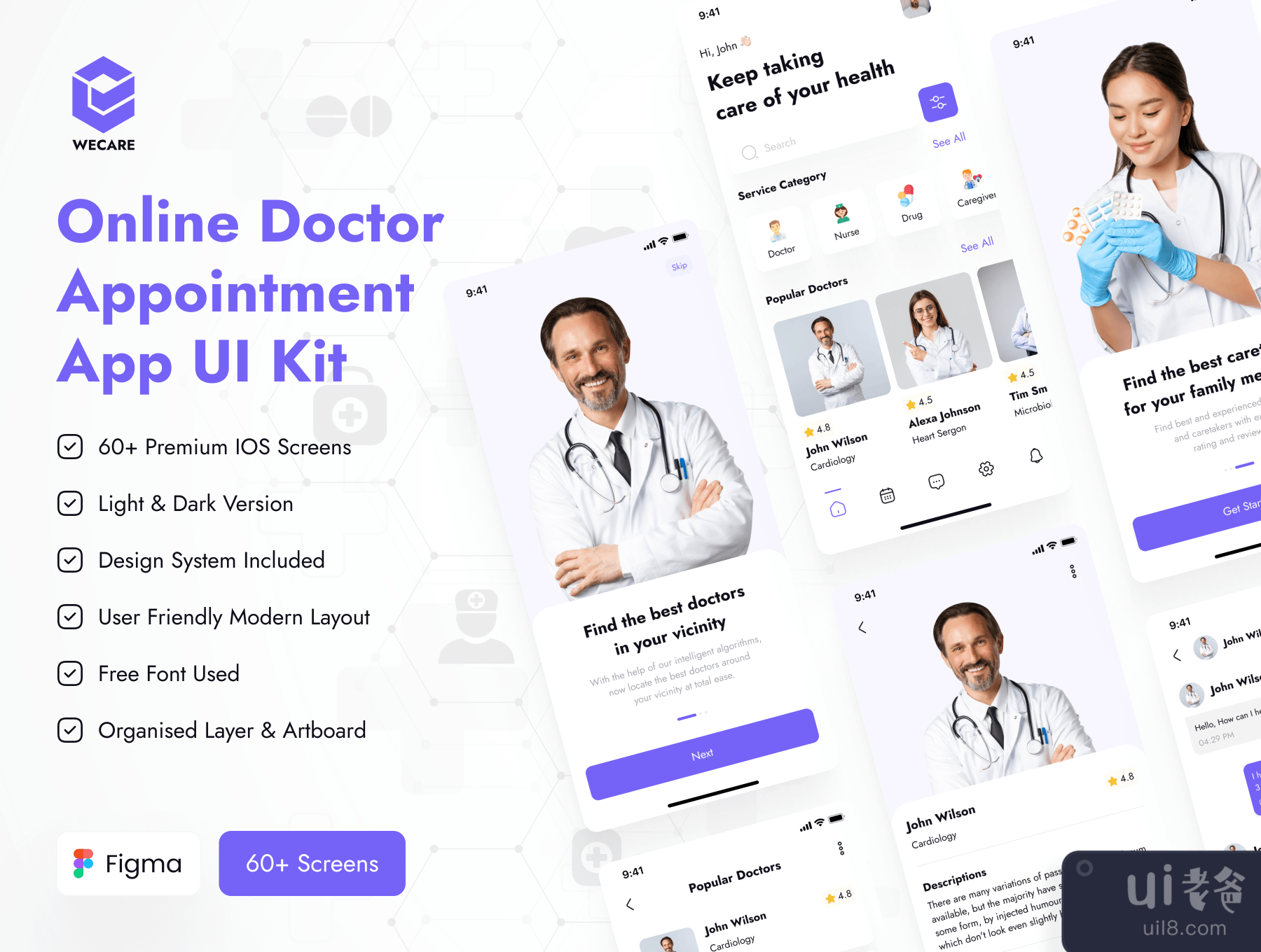 在线医生预约应用程序UI Kit (Online Doctor Appointment App UI Kit)插图