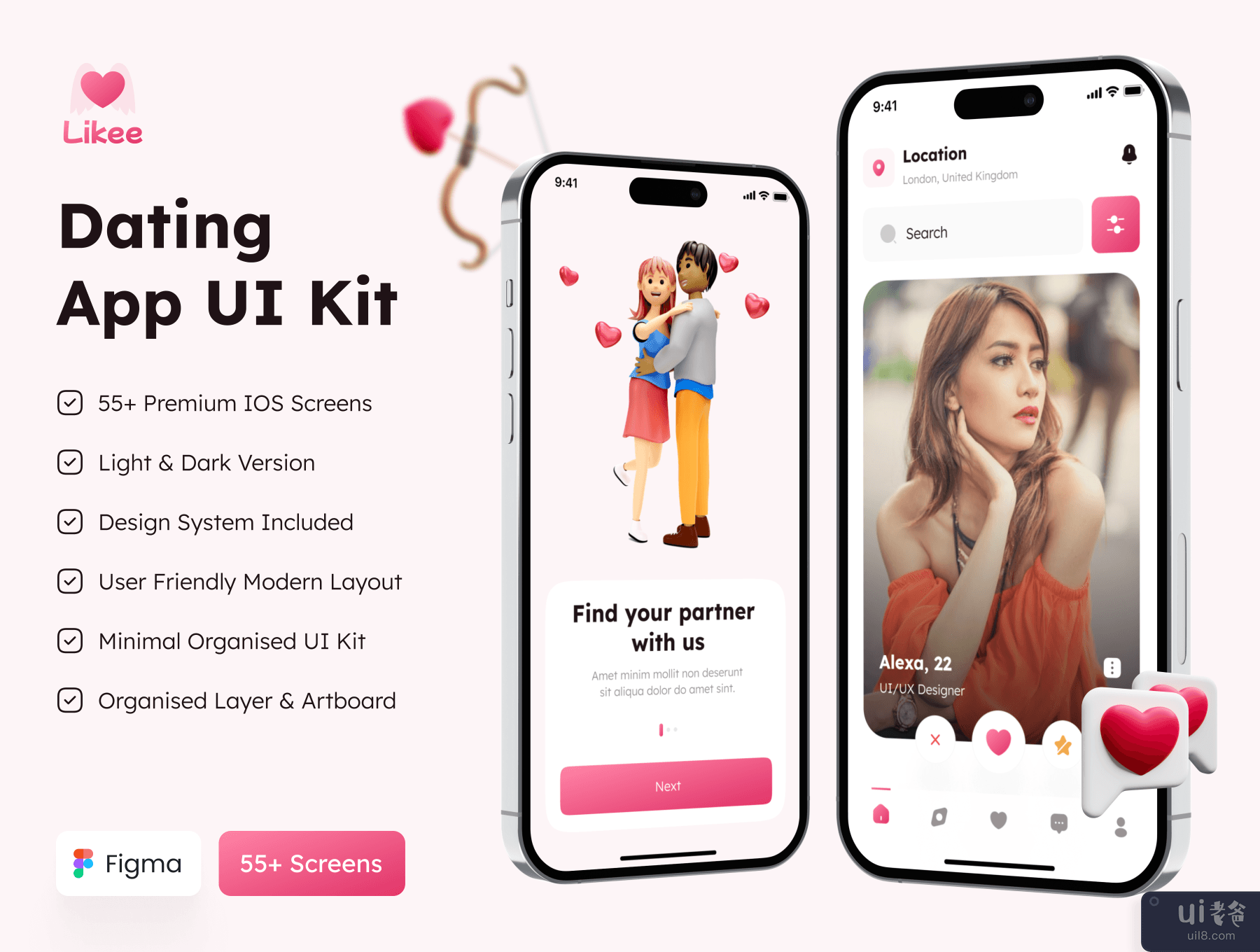 Likee - 约会应用程序 UI 工具包 (Likee - Dating App UI Kit)插图7