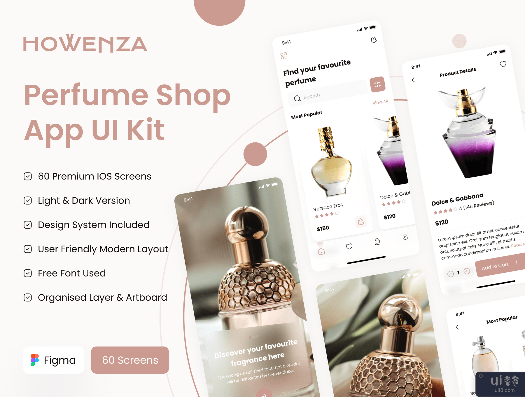 Howenza - 香水商店应用程序 UI Kit (Howenza - Perfume Shop App UI Kit)插图7
