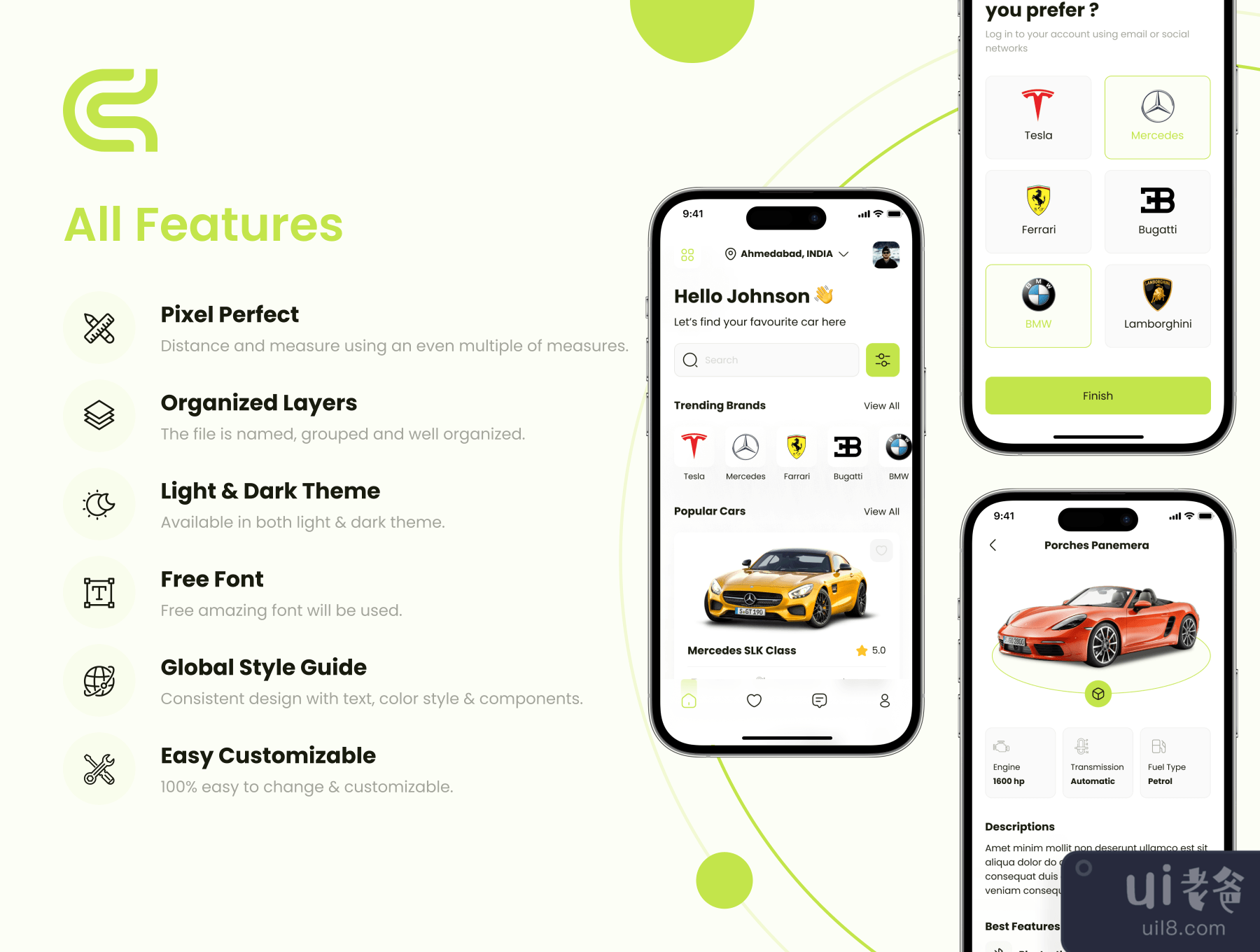 汽车租赁应用UI套件 (Car Rental App UI Kit)插图1