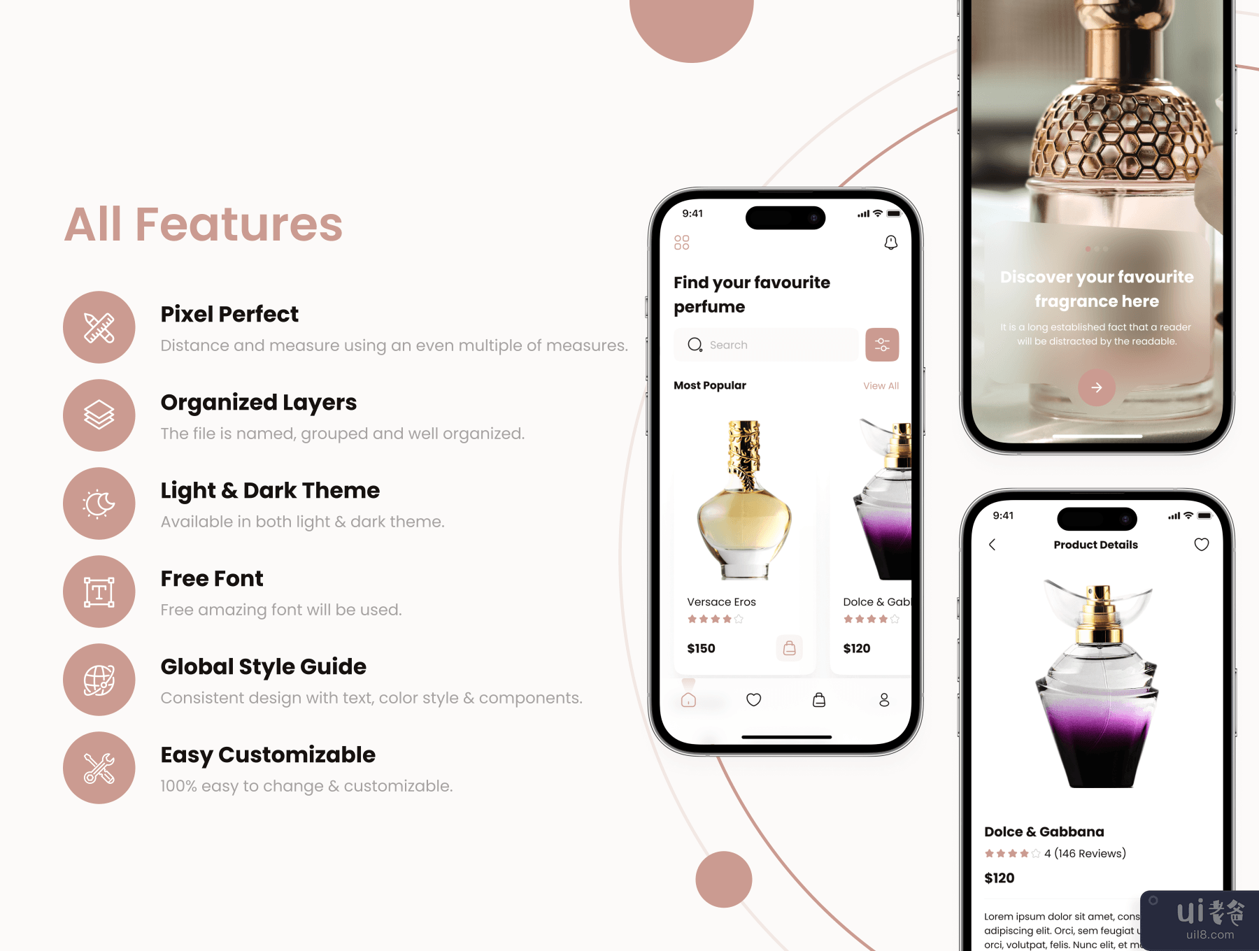 Howenza - 香水商店应用程序 UI Kit (Howenza - Perfume Shop App UI Kit)插图6