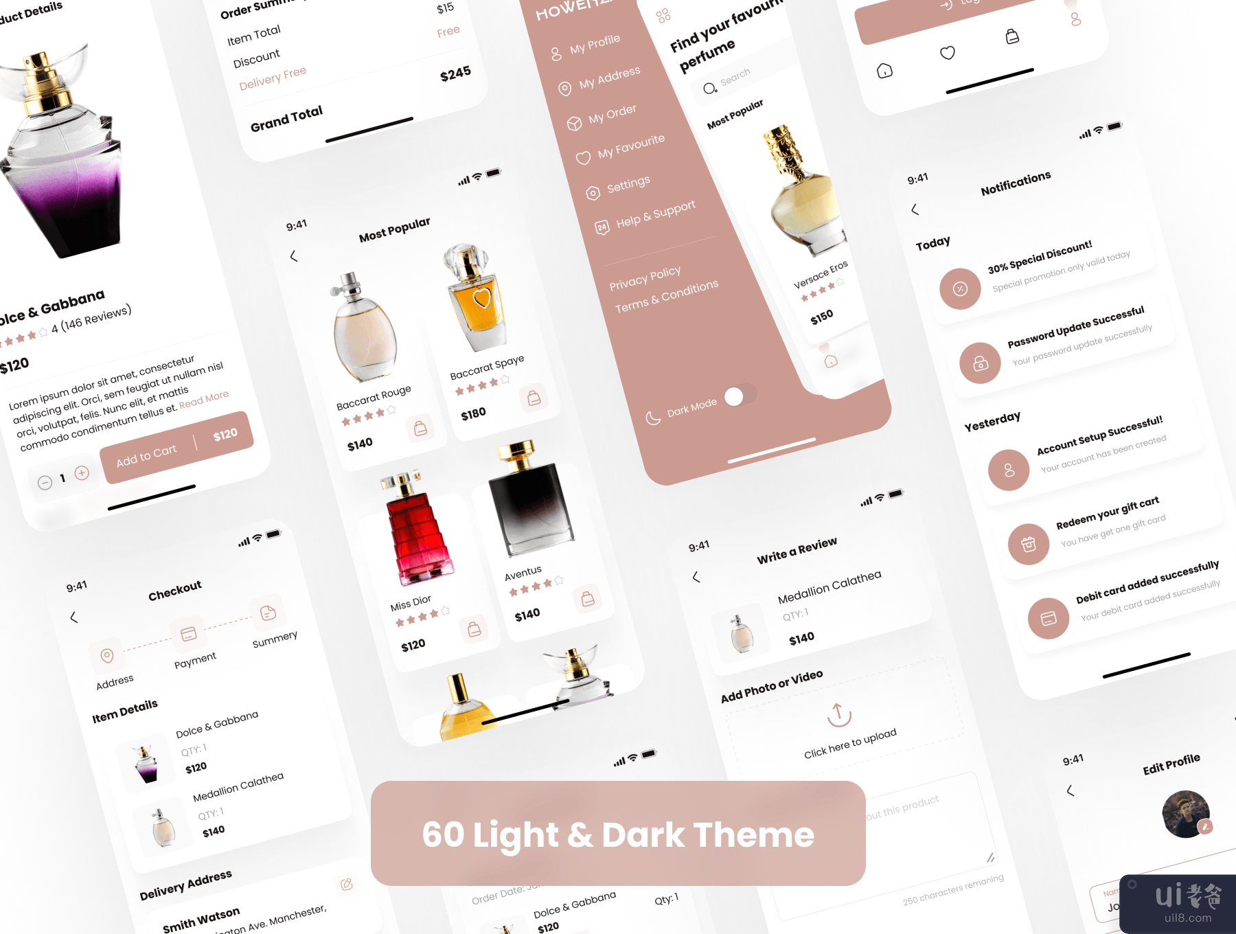 Howenza - 香水商店应用程序 UI Kit (Howenza - Perfume Shop App UI Kit)插图2