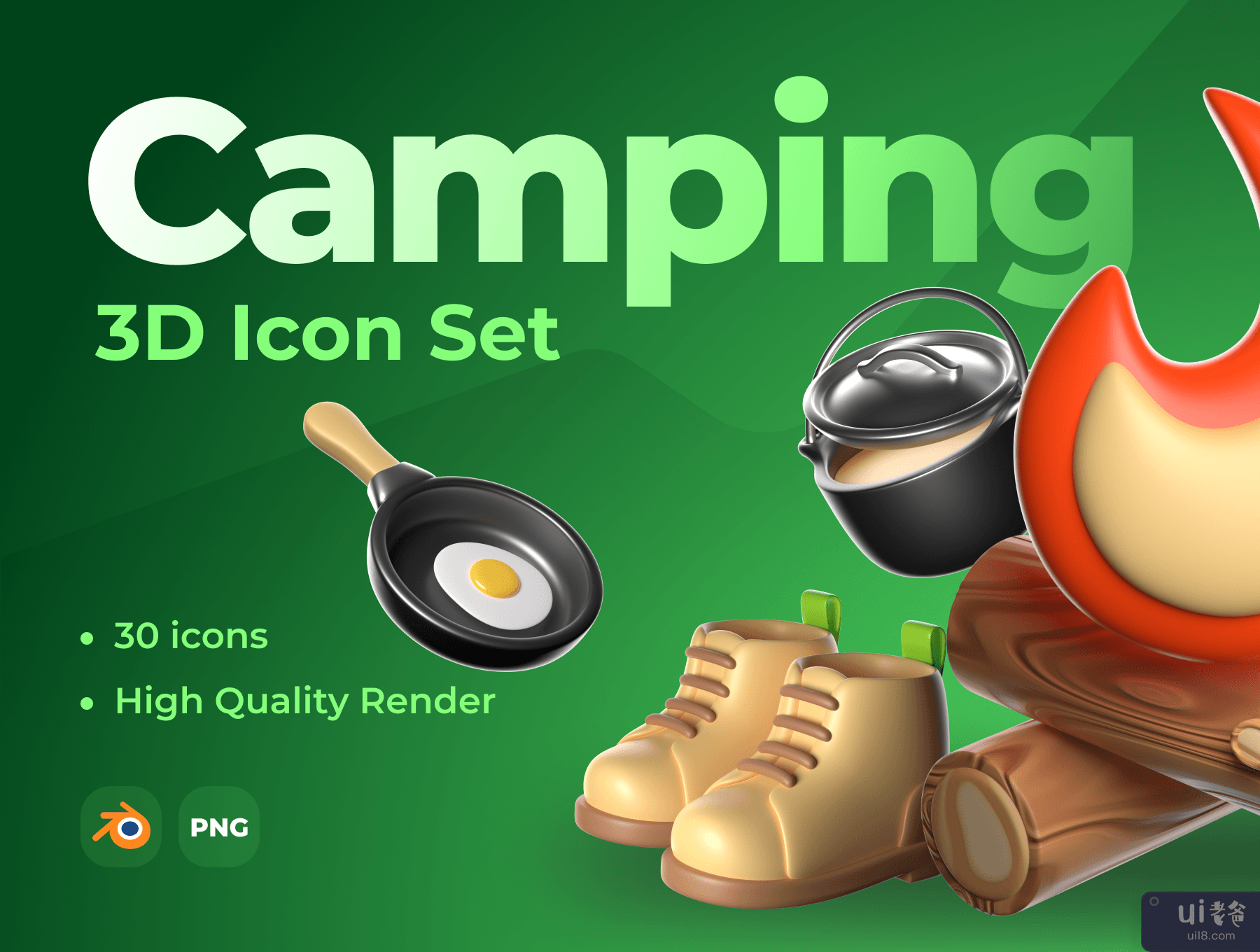 3D 图标集 - 露营和旅行 (3D Icon Set — Camping and Travel)插图5