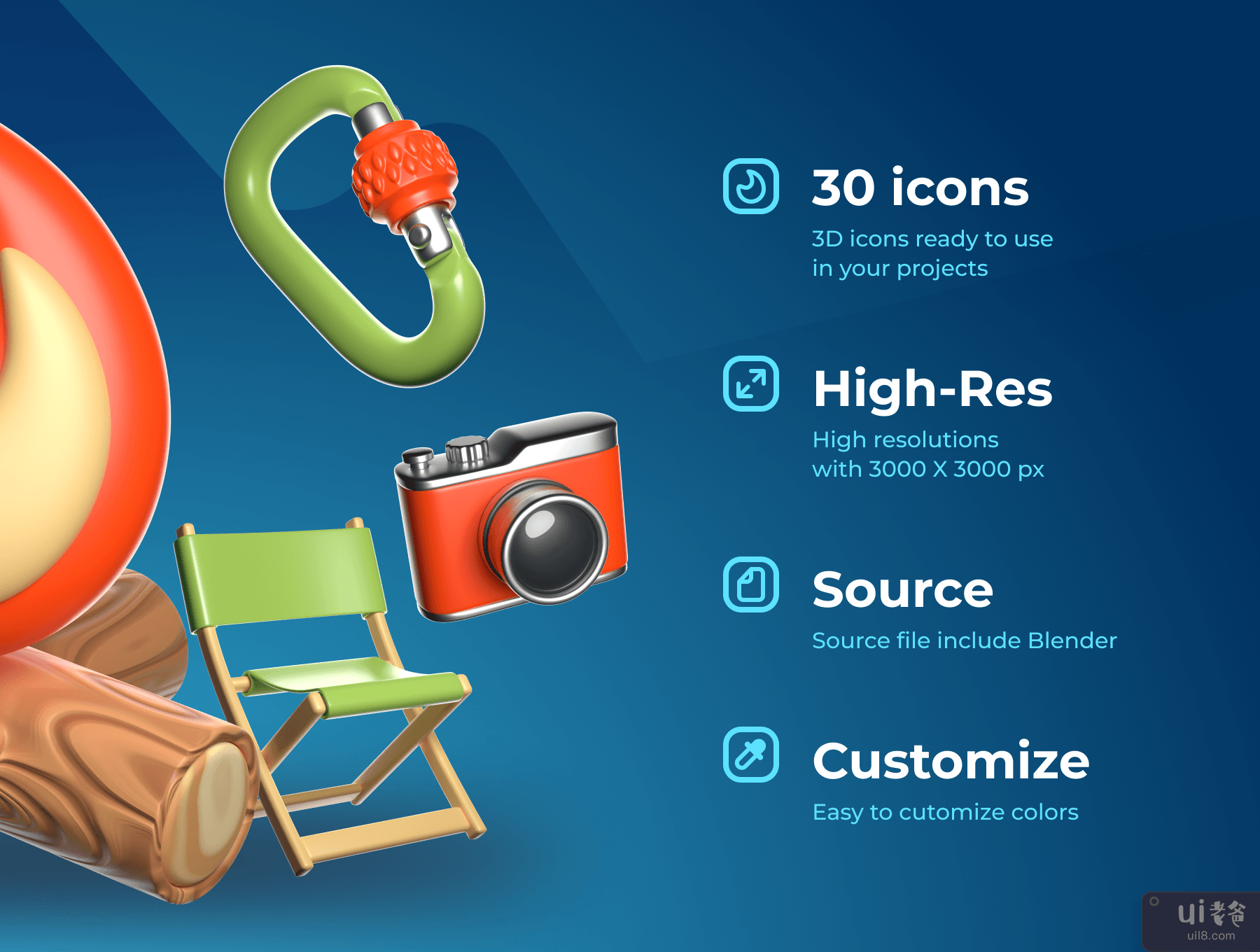 3D 图标集 - 露营和旅行 (3D Icon Set — Camping and Travel)插图4