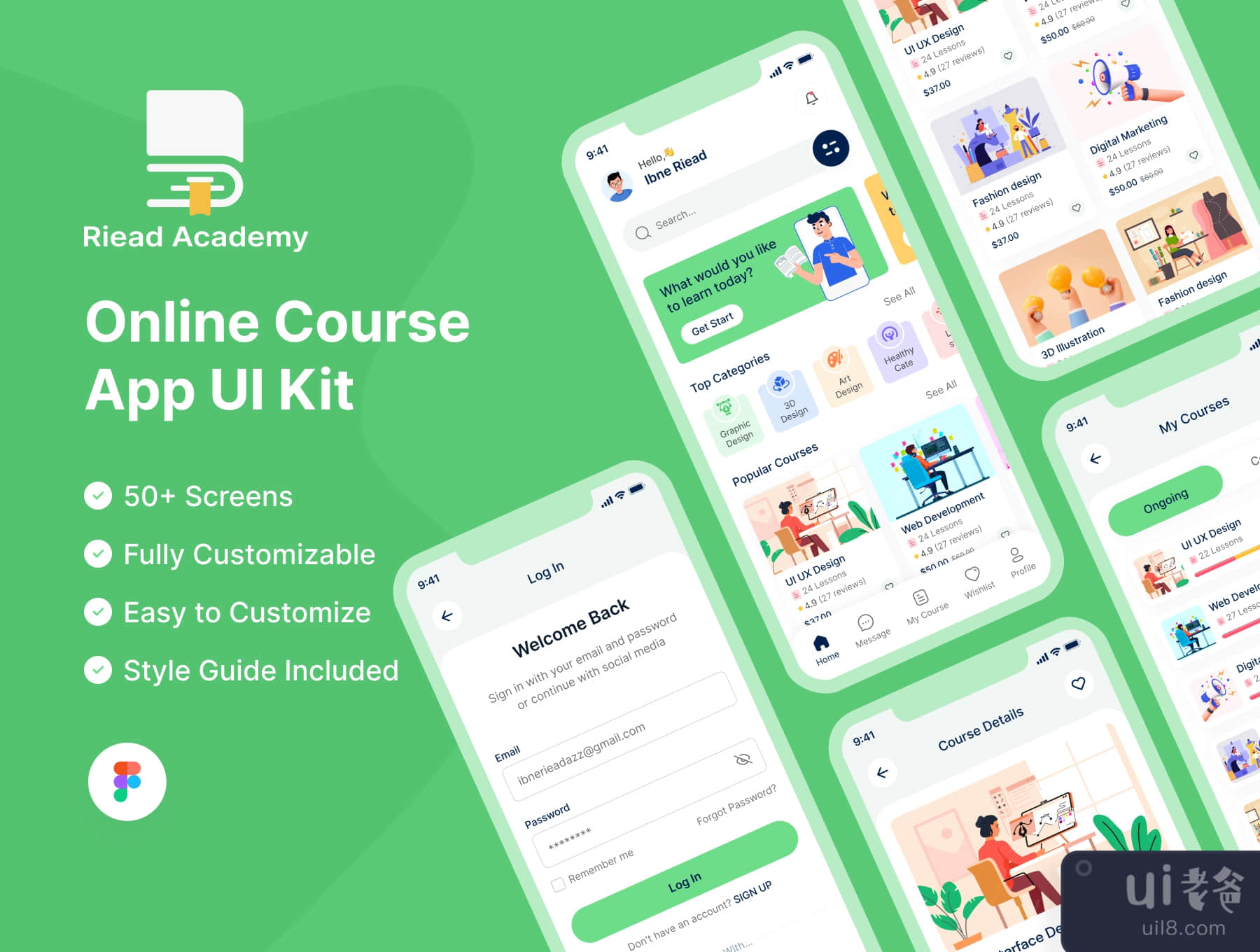 在线课程移动应用UI包 (Online Course Mobile App UI Kit)插图