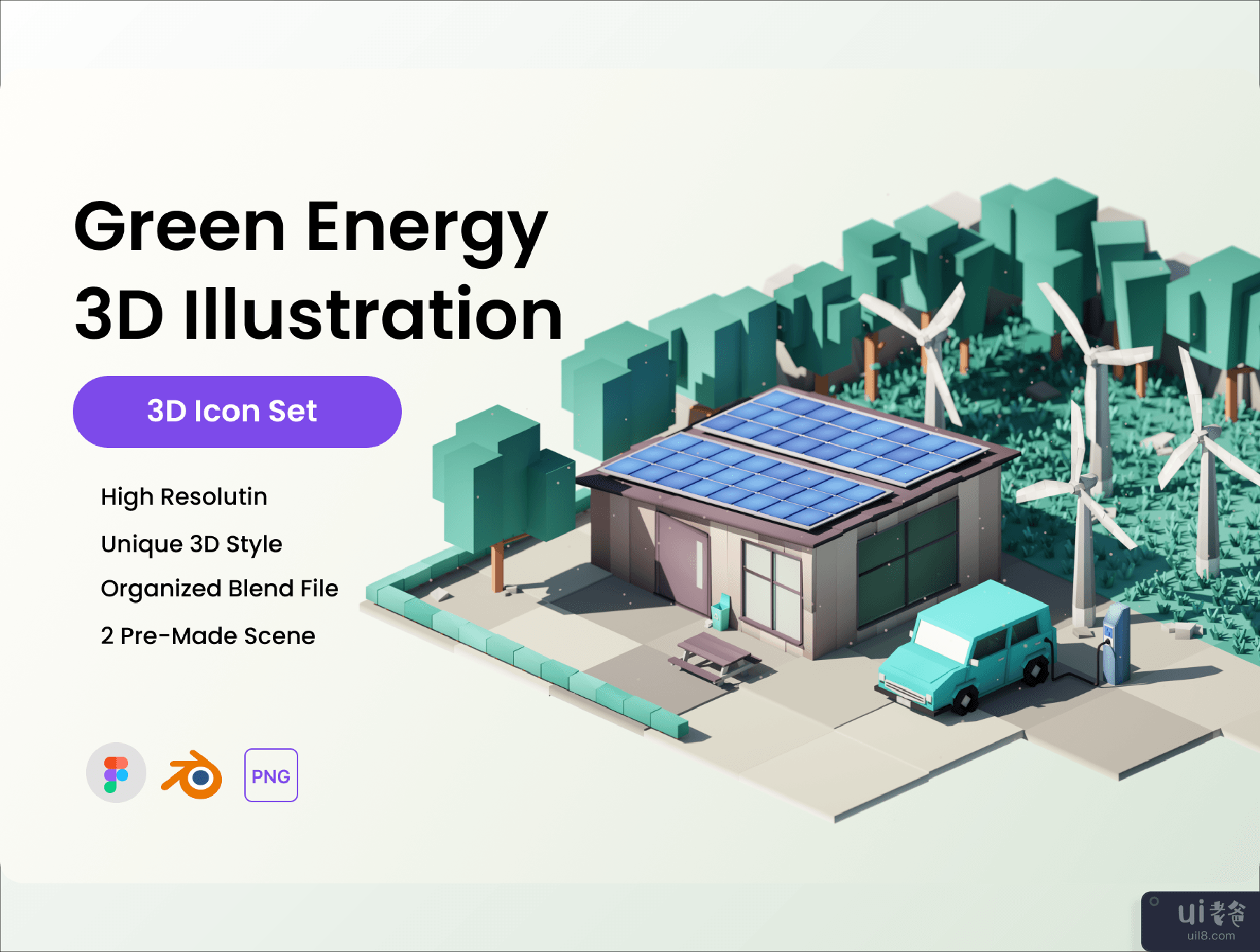 绿色能源 3D 插画 (Green Energy 3D Illustration)插图5