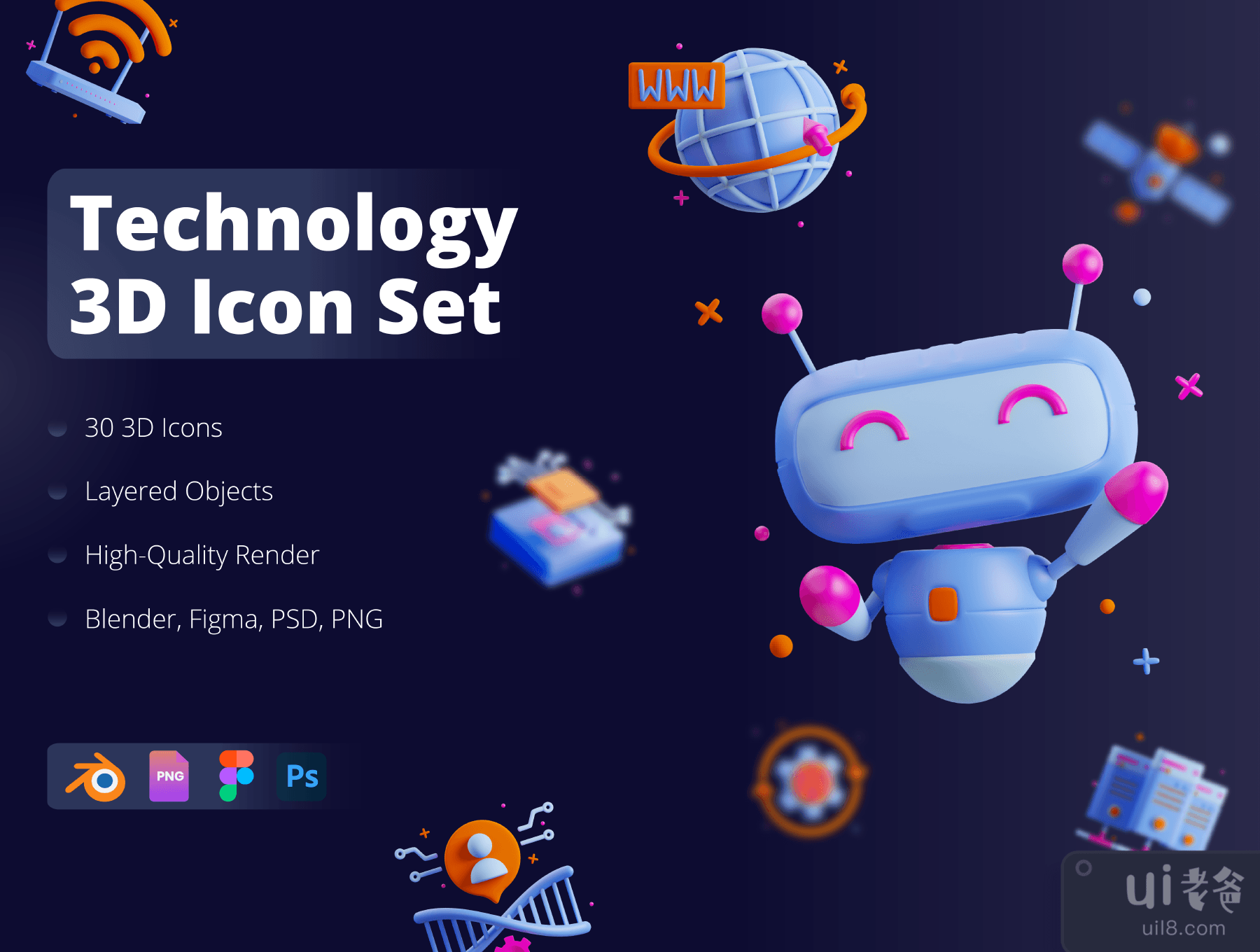 三维技术图标集 (3D Technology Icon Set)插图