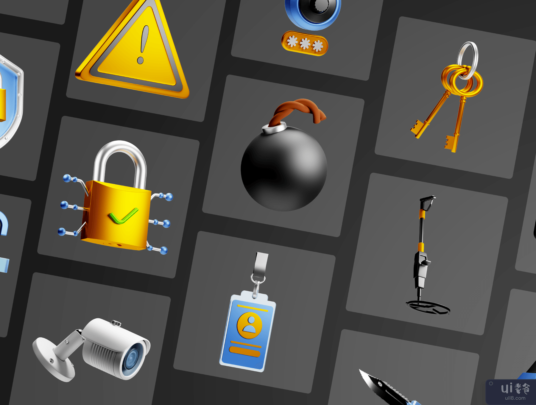 30 个 3D 保护和安全图标集 (30 3D Protection and Security Icon Set)插图1