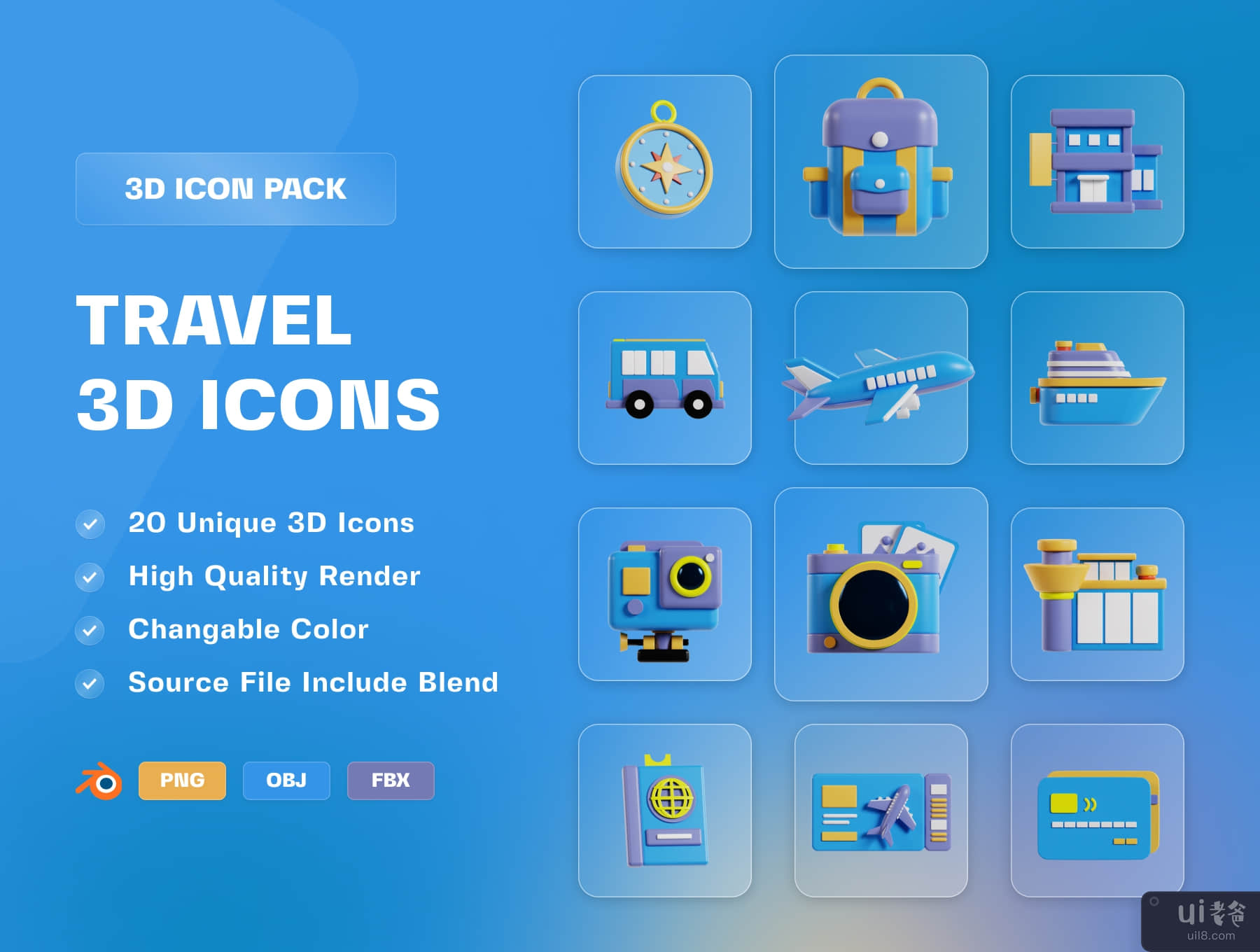 旅行和度假 3D 图标包 (Travel & Vacation 3D Icon Pack)插图5