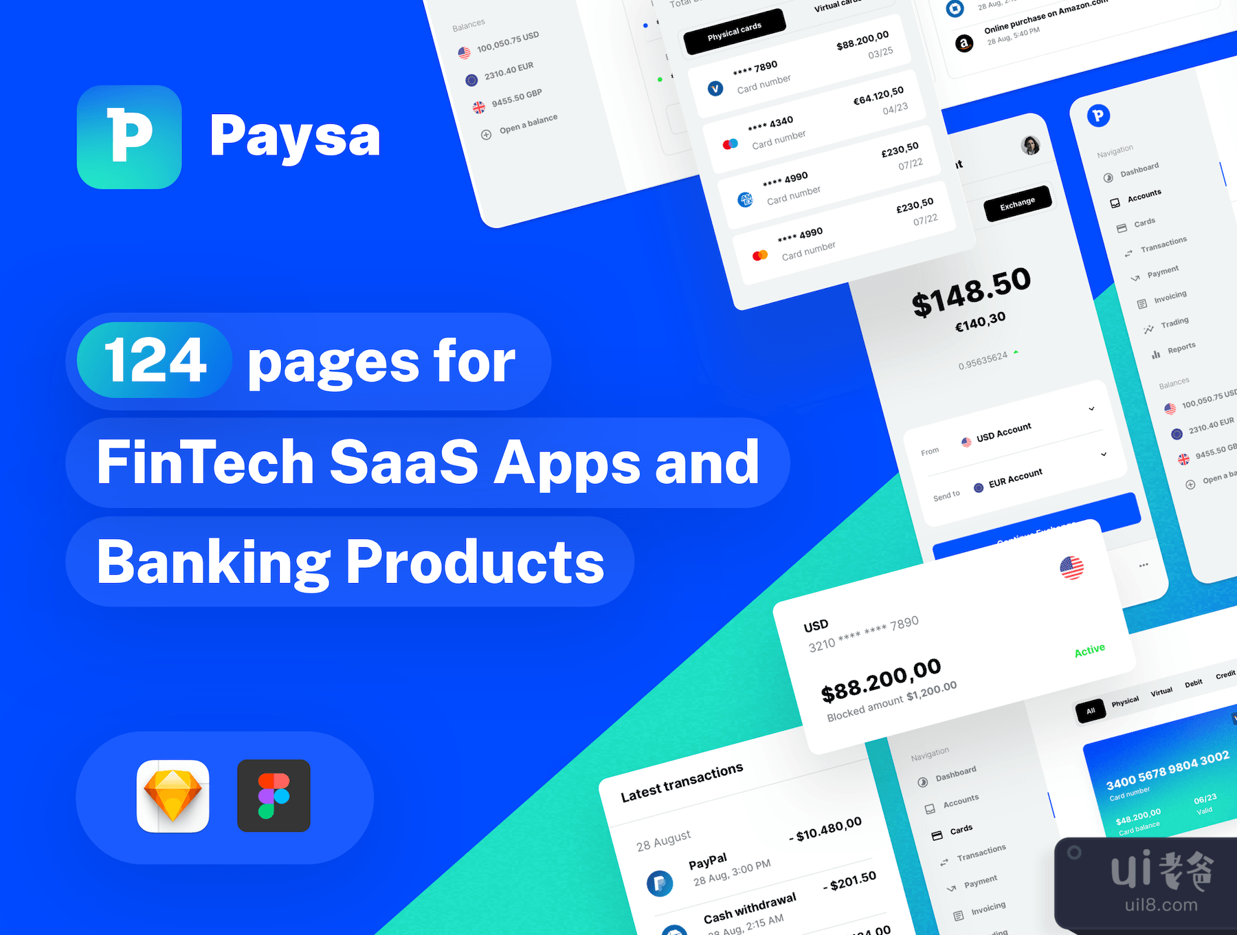 Paysa - 用于金融科技初创企业、银行和金融应用程序的UI套件 (Paysa - UI kit for FinTech Startups, Banking, and Finance Apps)插图
