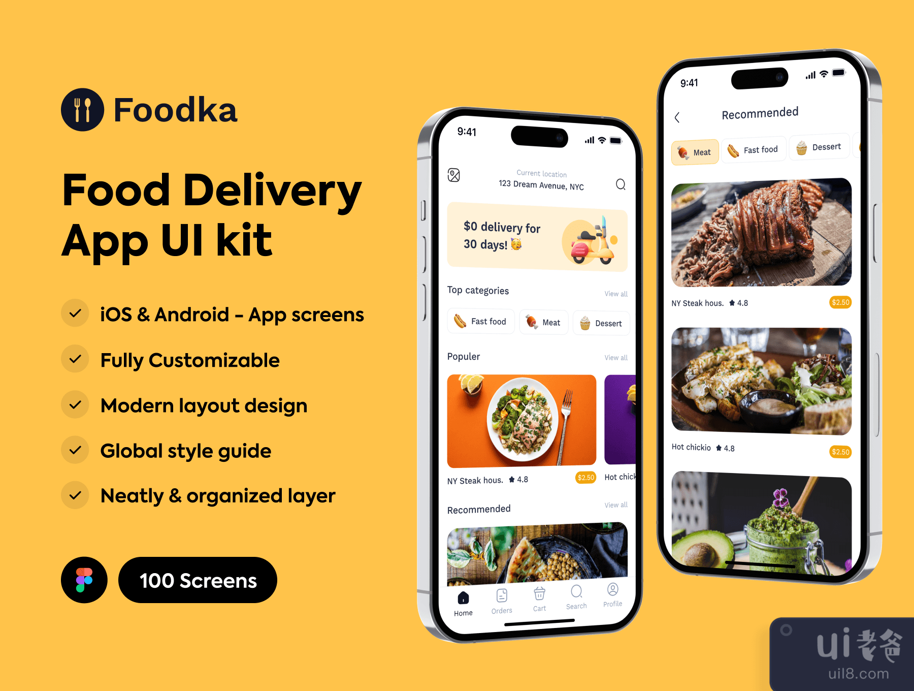 Foodka - 食品递送应用UI工具包 (Foodka - Food Delivery App UI kit)插图