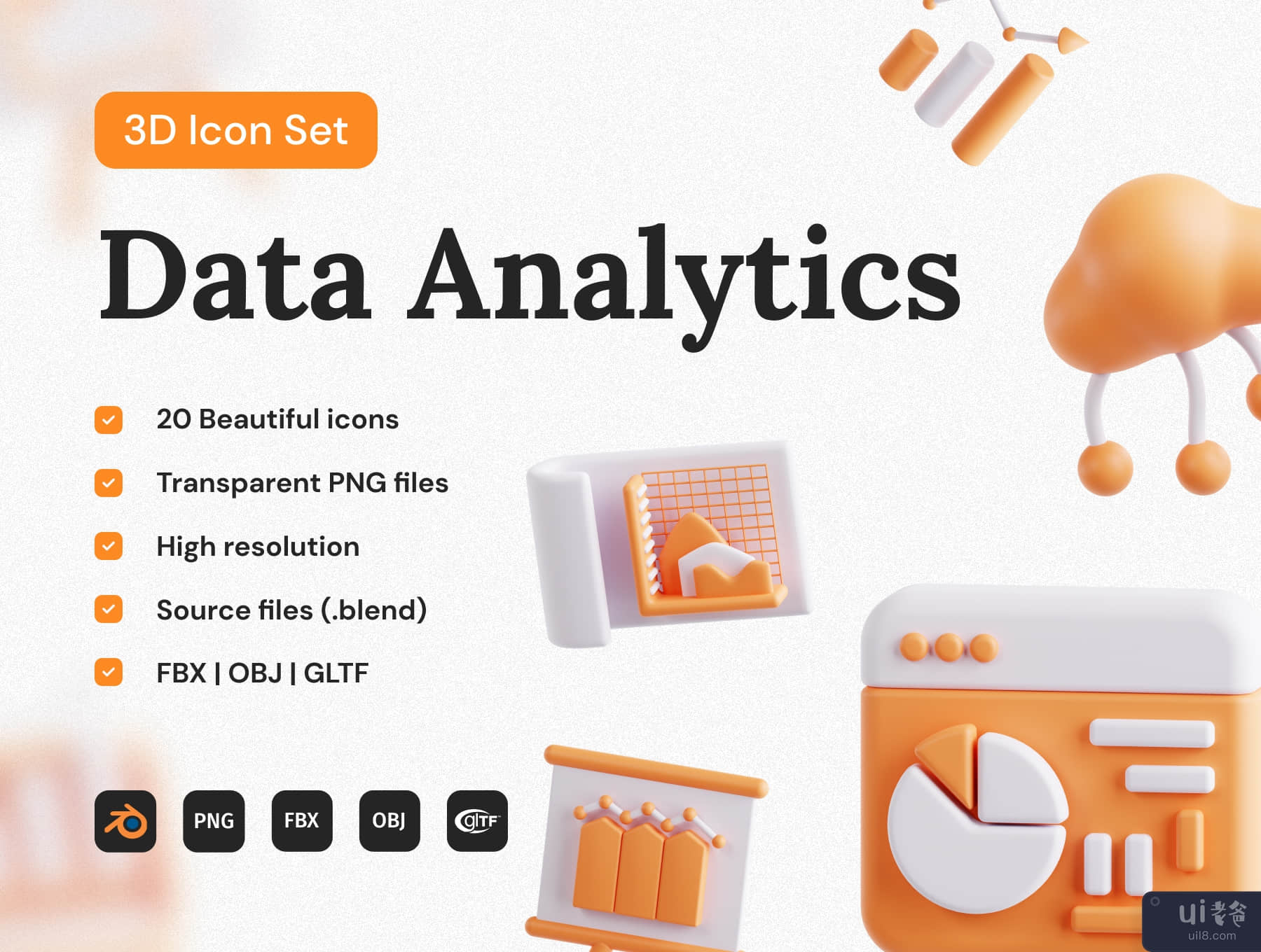 数据分析 3D 图标集 (Data Analytics 3D Icon Set)插图7