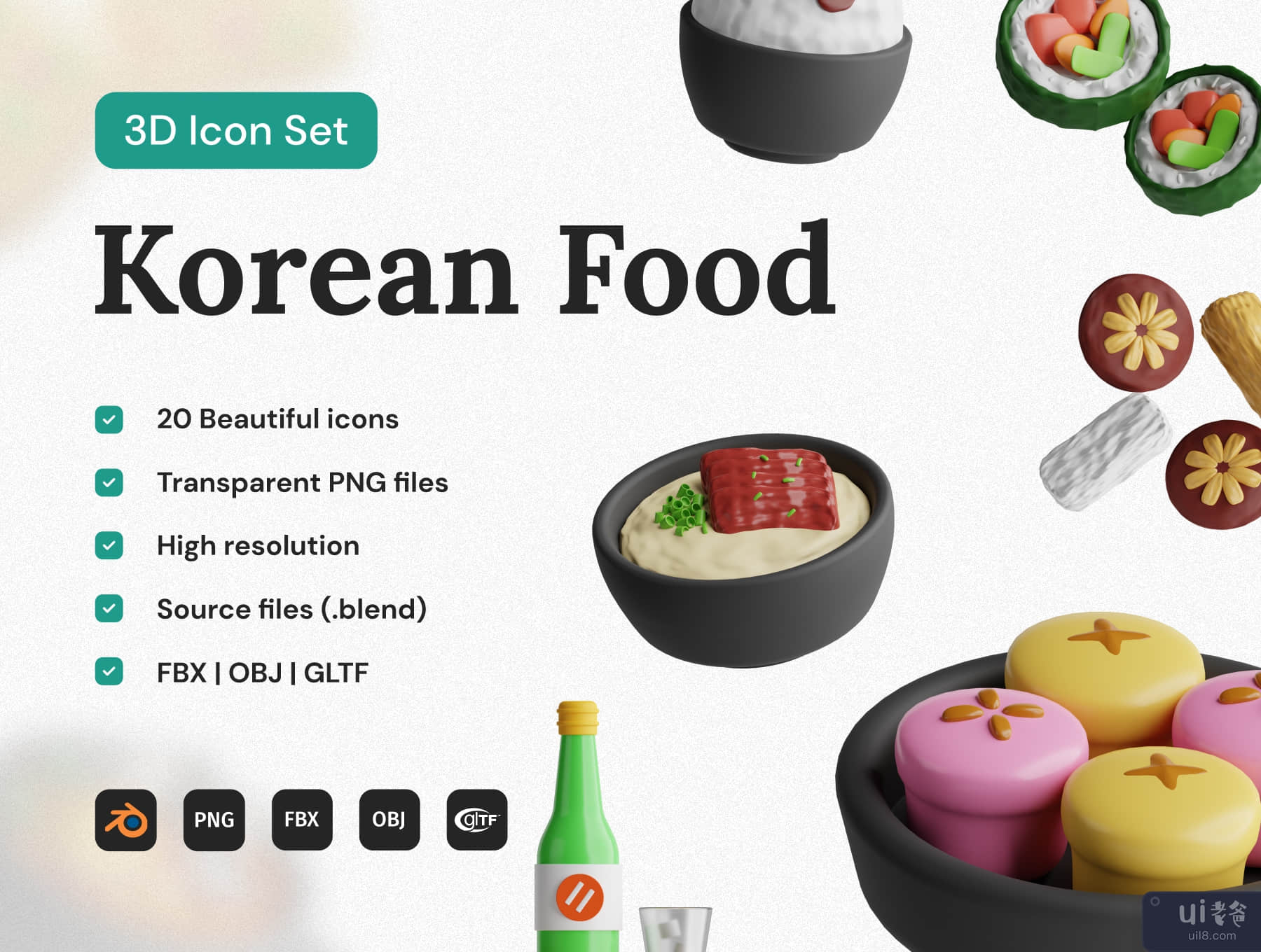 韩国食品 3D 图标集 (Korean Food 3D Icon Set)插图7