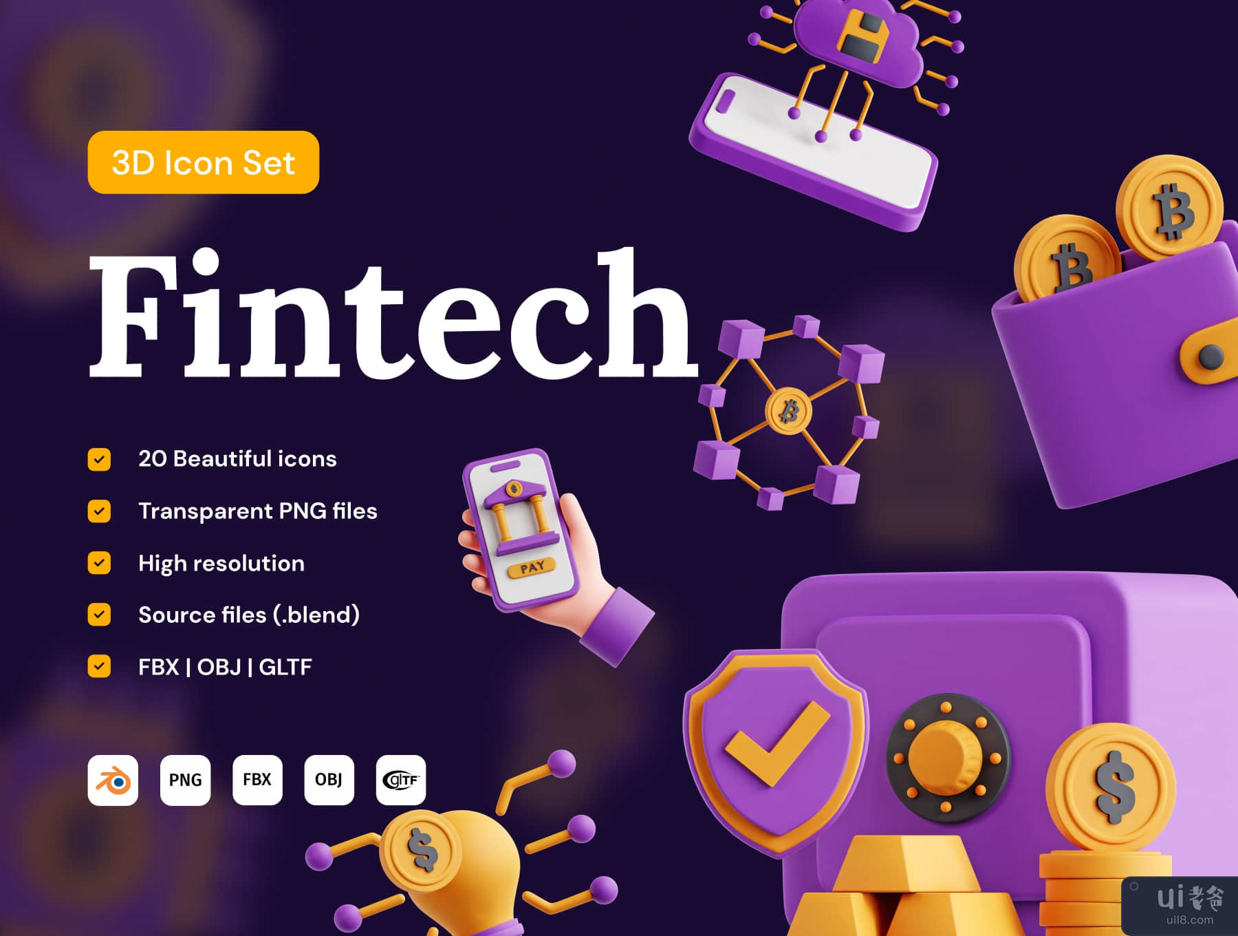 金融科技 3D 图标集 (Fintech 3D Icon Set)插图7