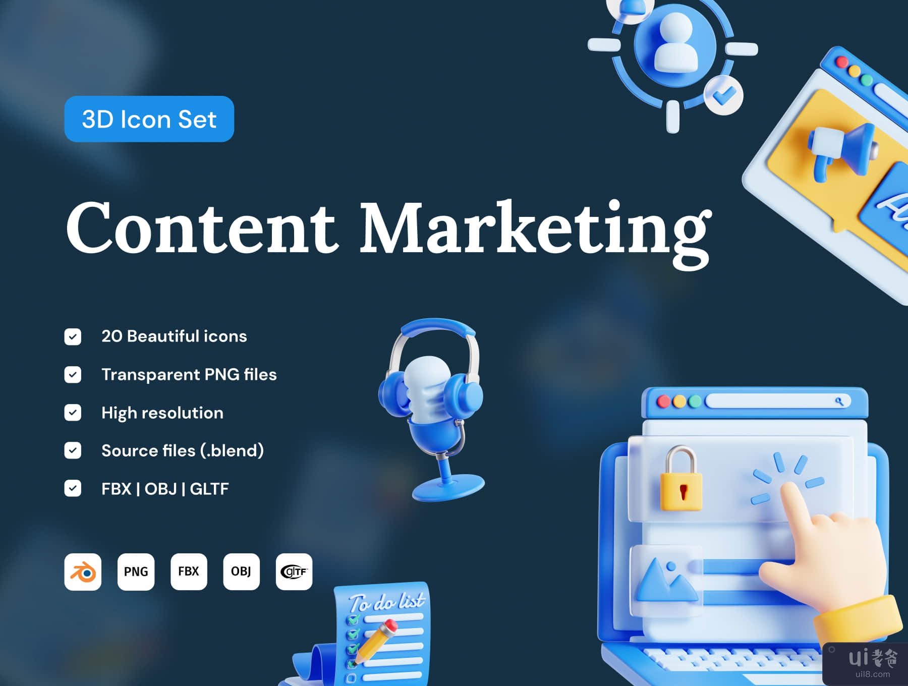 内容营销 3D 图标集 (Content Marketing 3D Icon Set)插图7