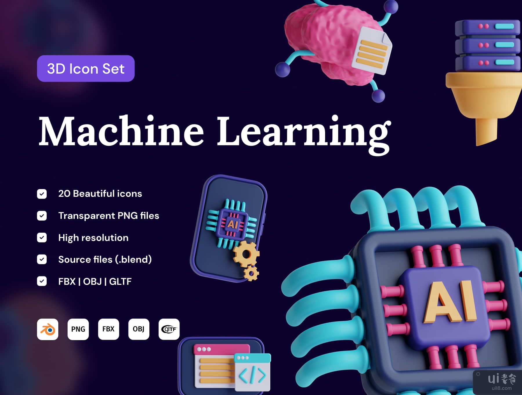 机器学习 3D 图标集 (Machine Learning 3D Icon Set)插图7