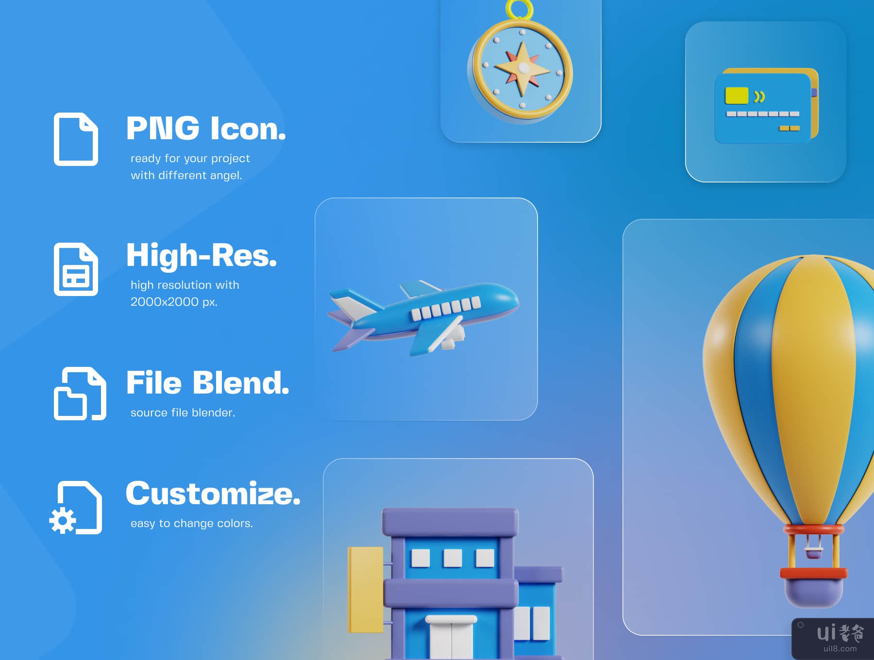 旅行和度假 3D 图标包 (Travel & Vacation 3D Icon Pack)插图4