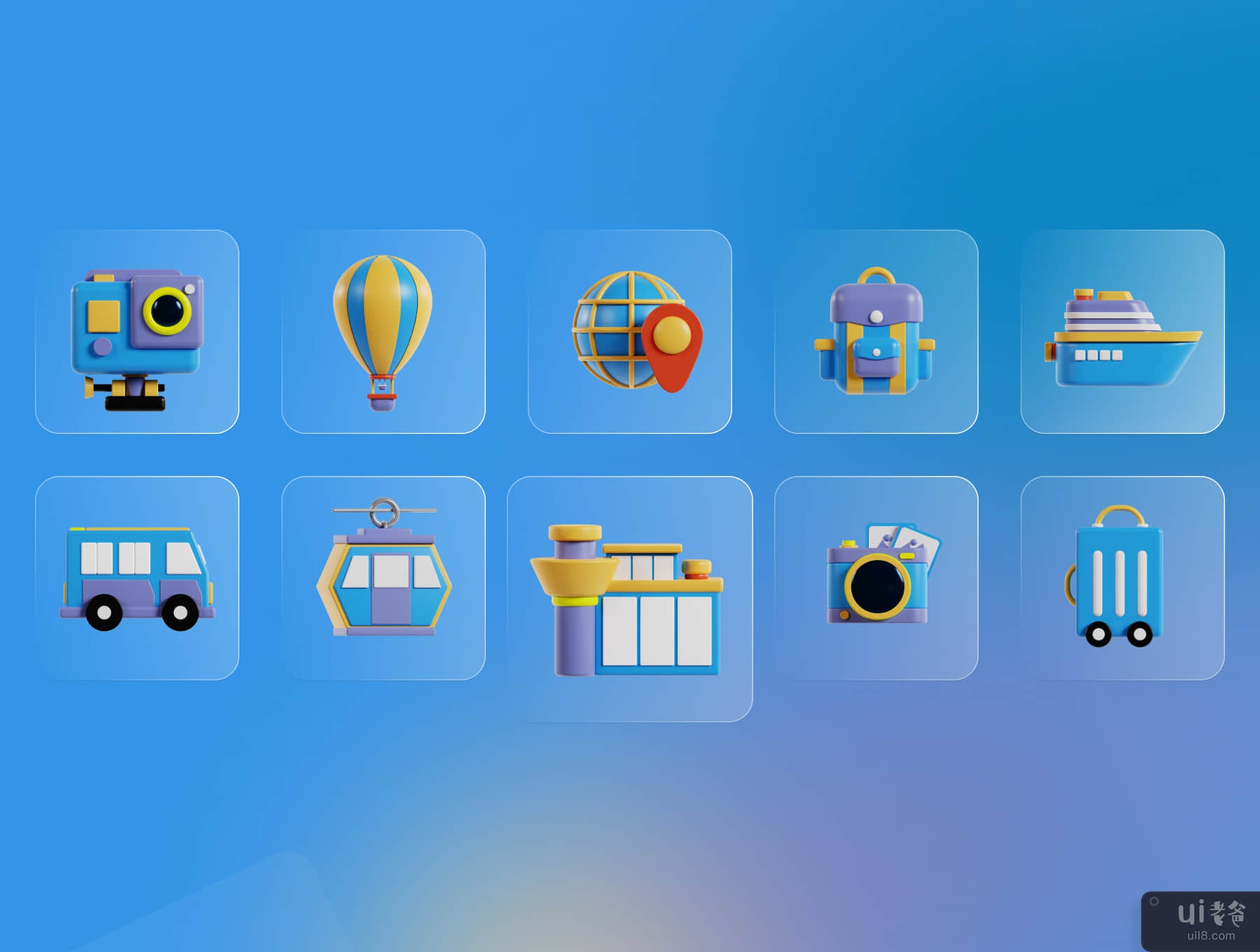 旅行和度假 3D 图标包 (Travel & Vacation 3D Icon Pack)插图1
