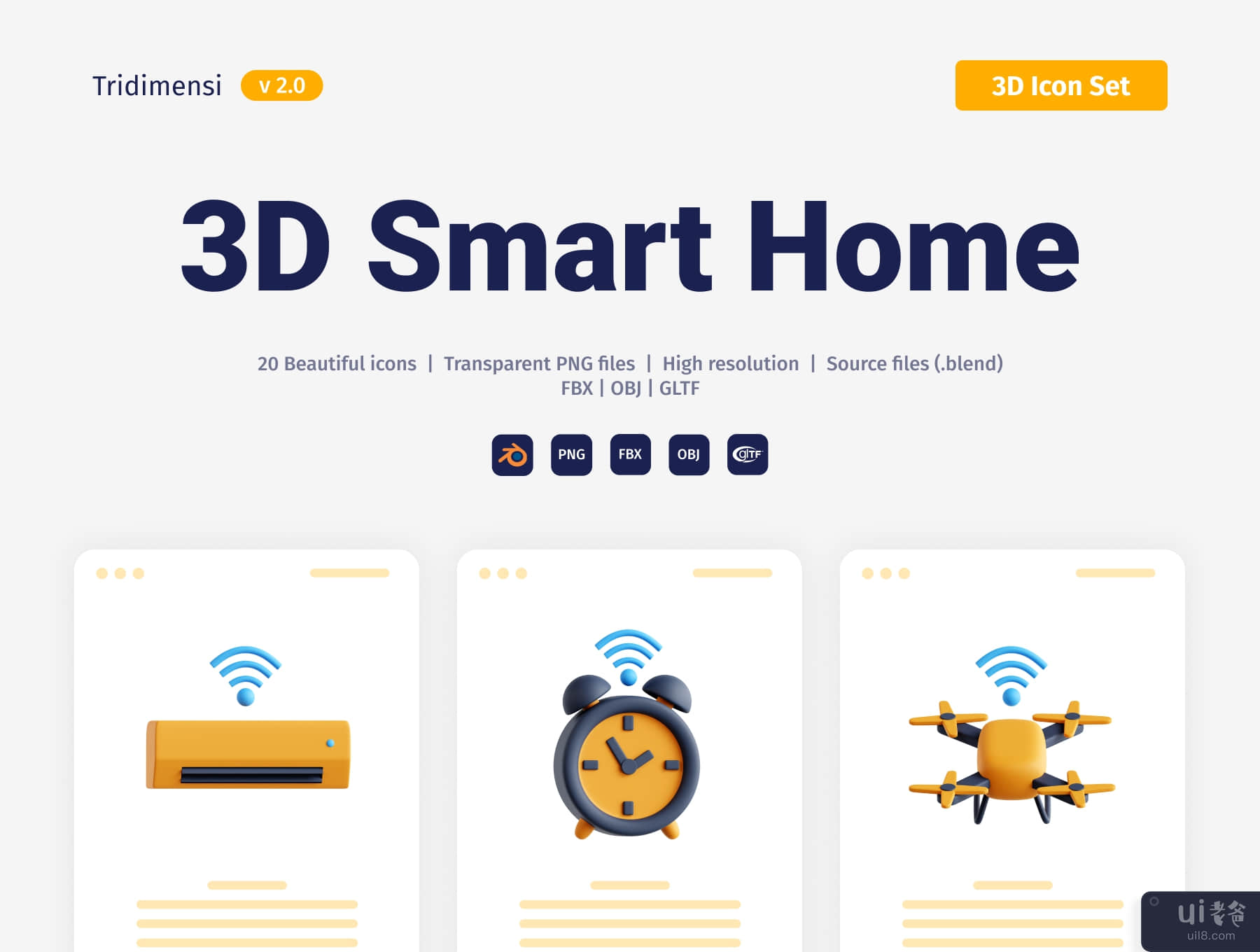 智能家居 3D 图标集 (Smart Home 3D Icon Set)插图7