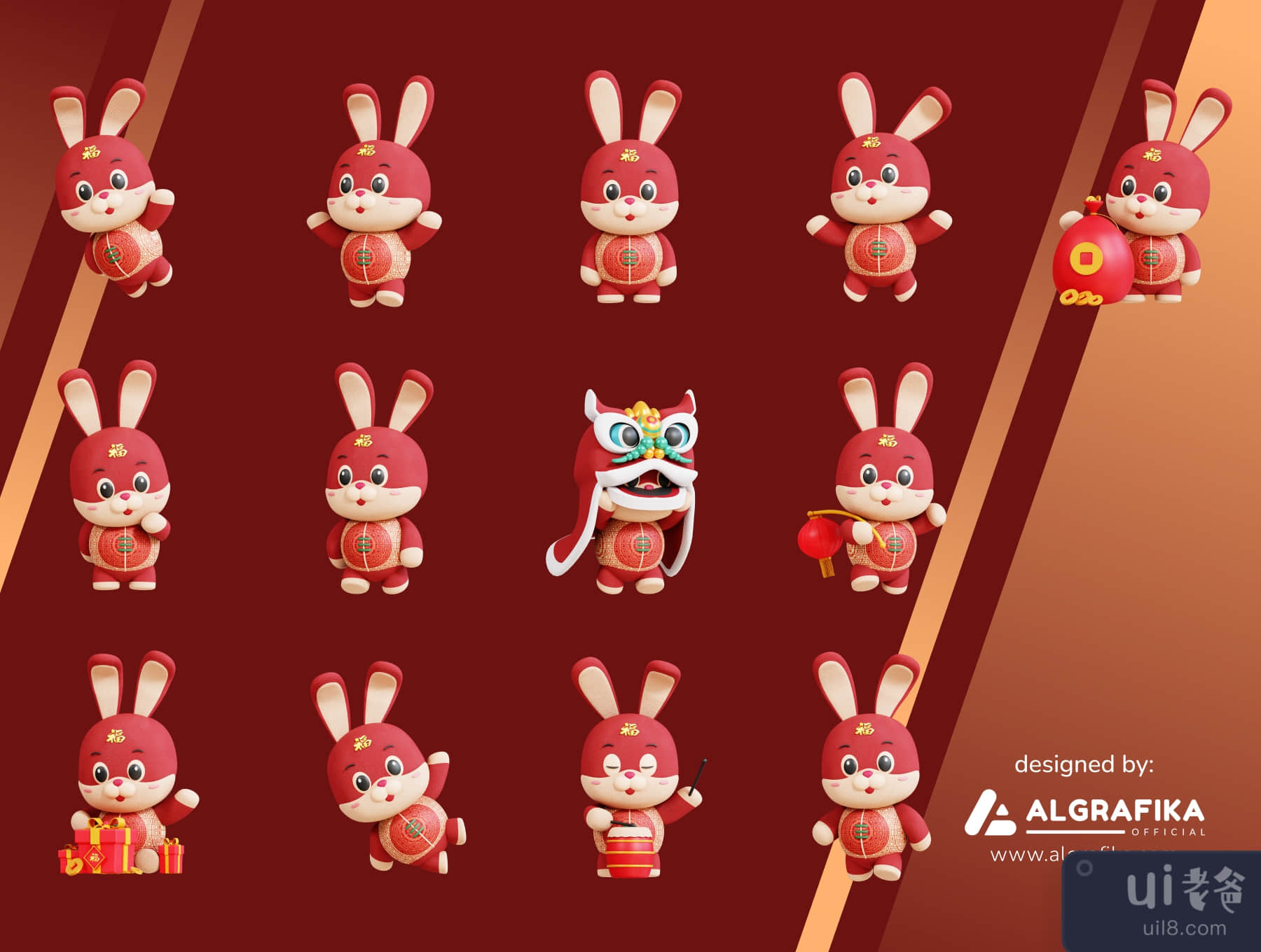 三维中国兔子吉祥物 (3D Chinese Rabbit Mascot)插图5