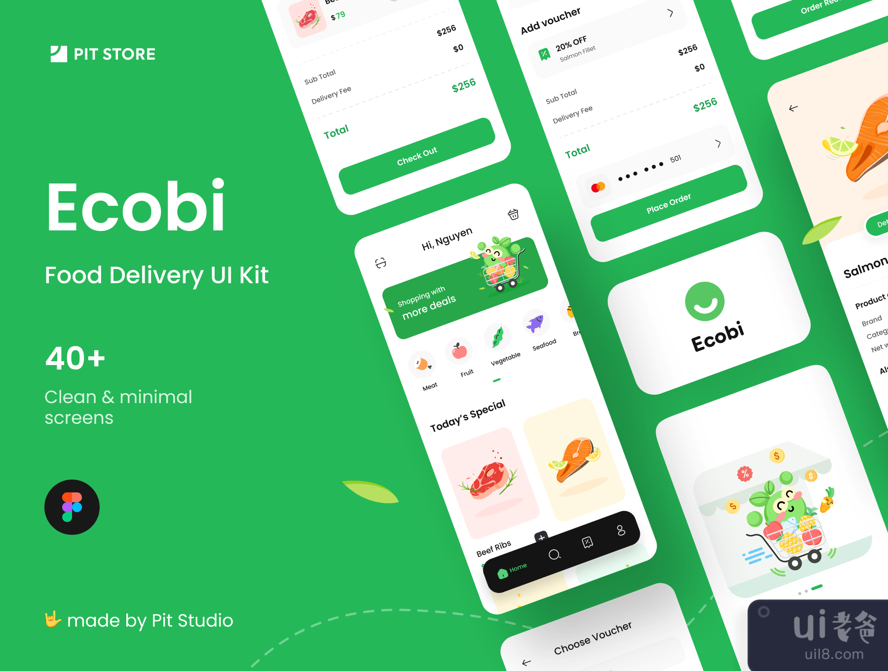 Ecobi - 食品和快递UI工具包 (Ecobi - Food & Delivery UI Kit)插图
