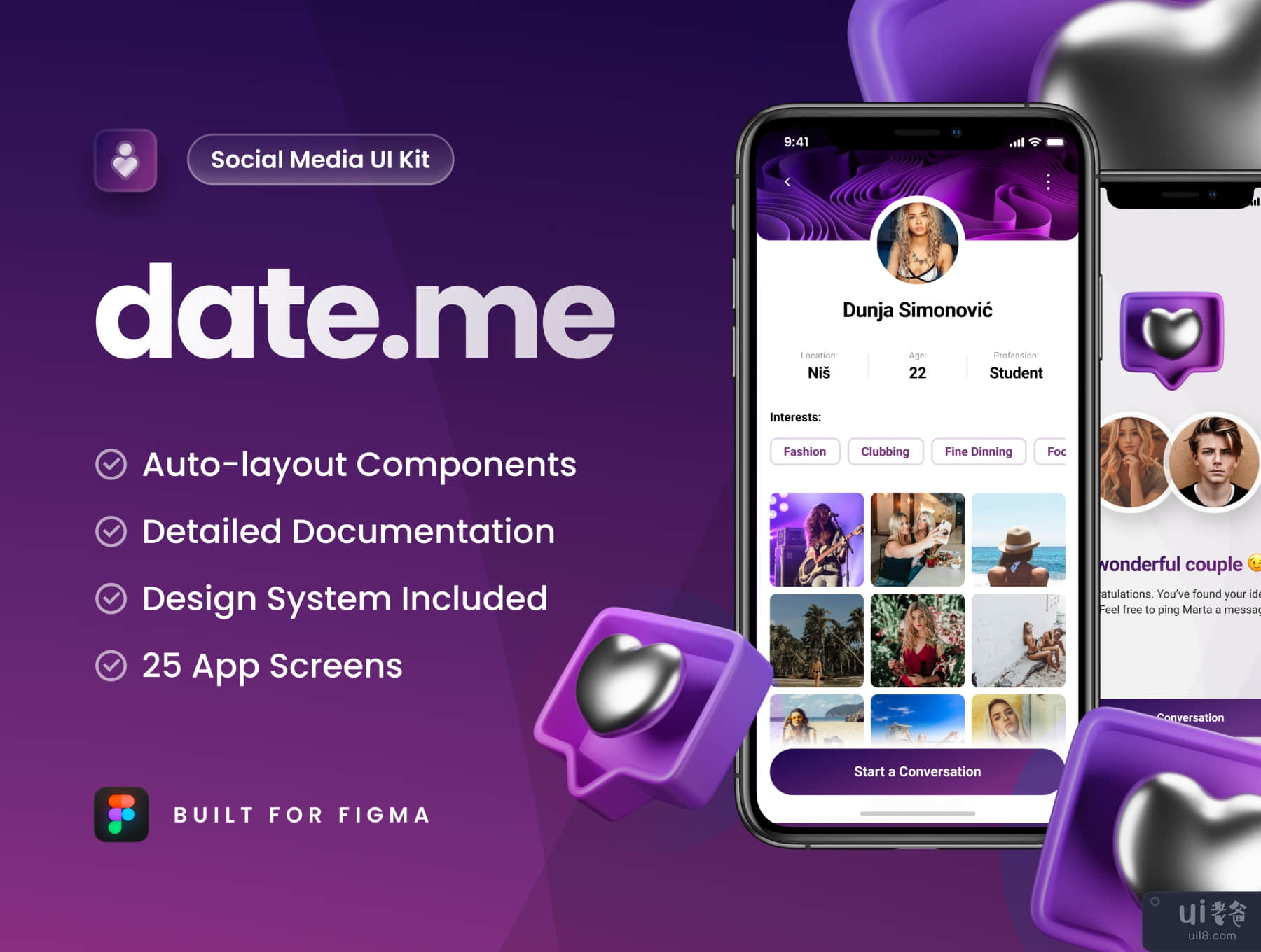 Date.me- 约会应用程序 UI 工具包 (Date.me - Dating App UI Kit)插图5