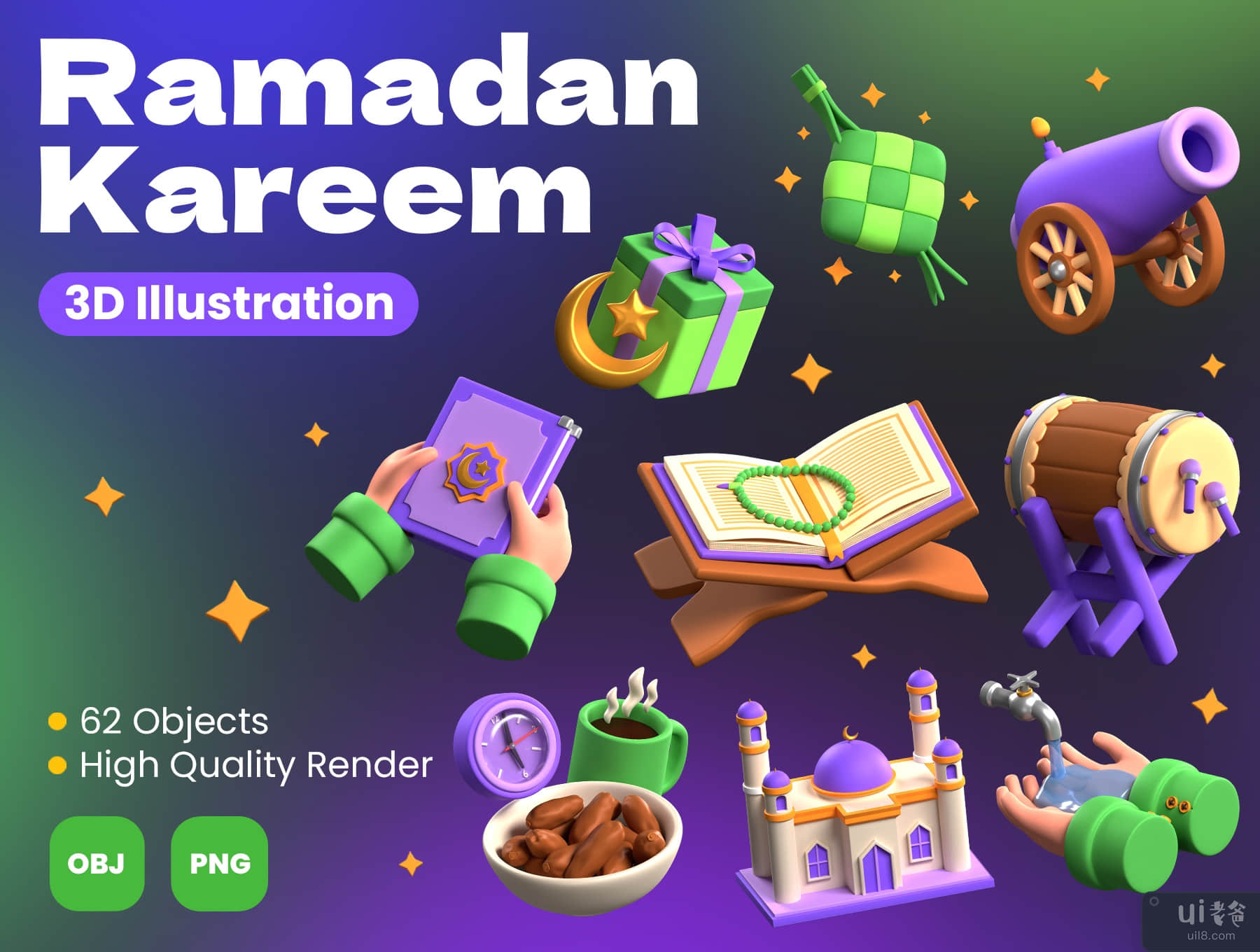 斋月卡里姆三维插图 (Ramadan Kareem 3D Illustrations)插图5