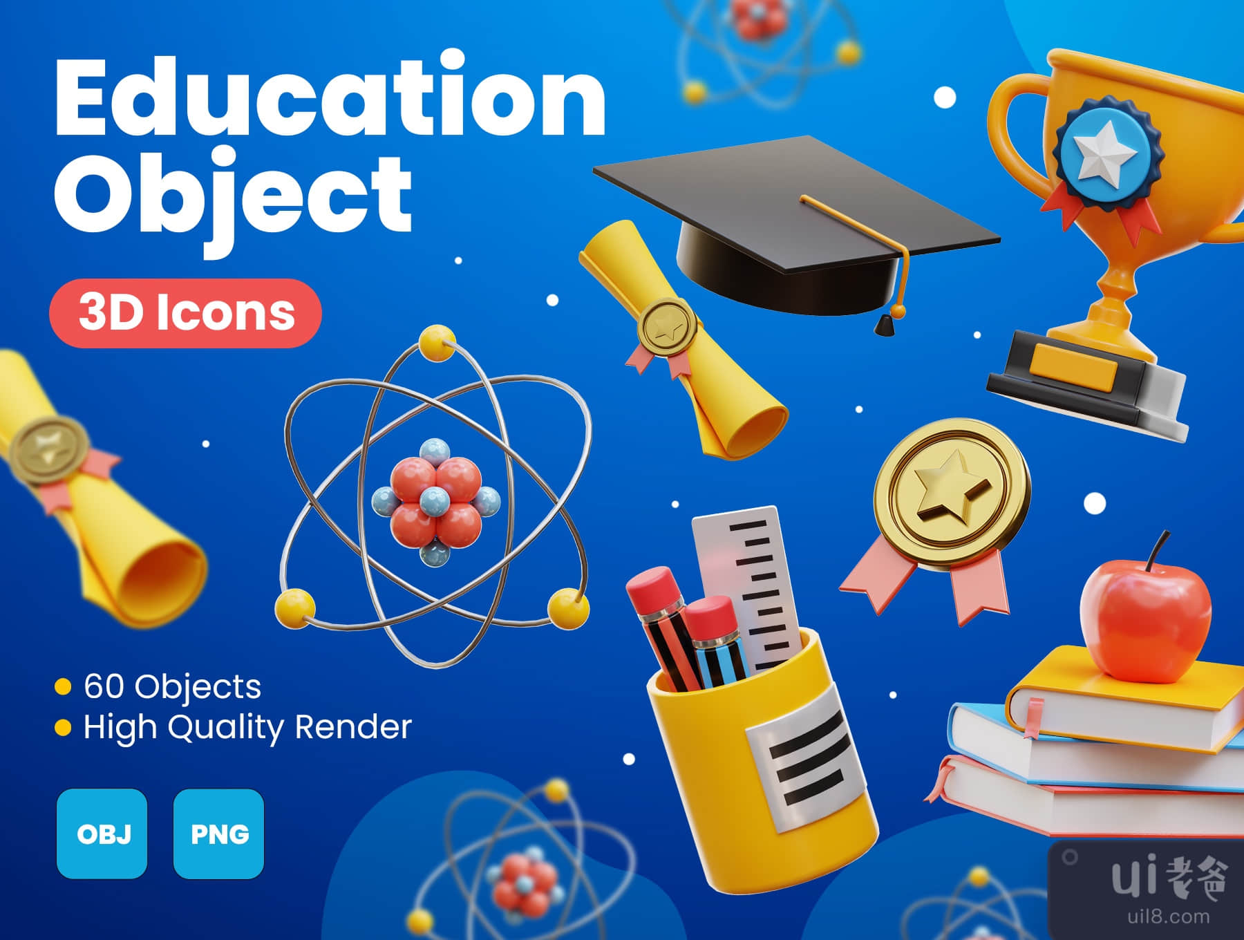 教育对象3D图标 (Education Object 3D Icons)插图