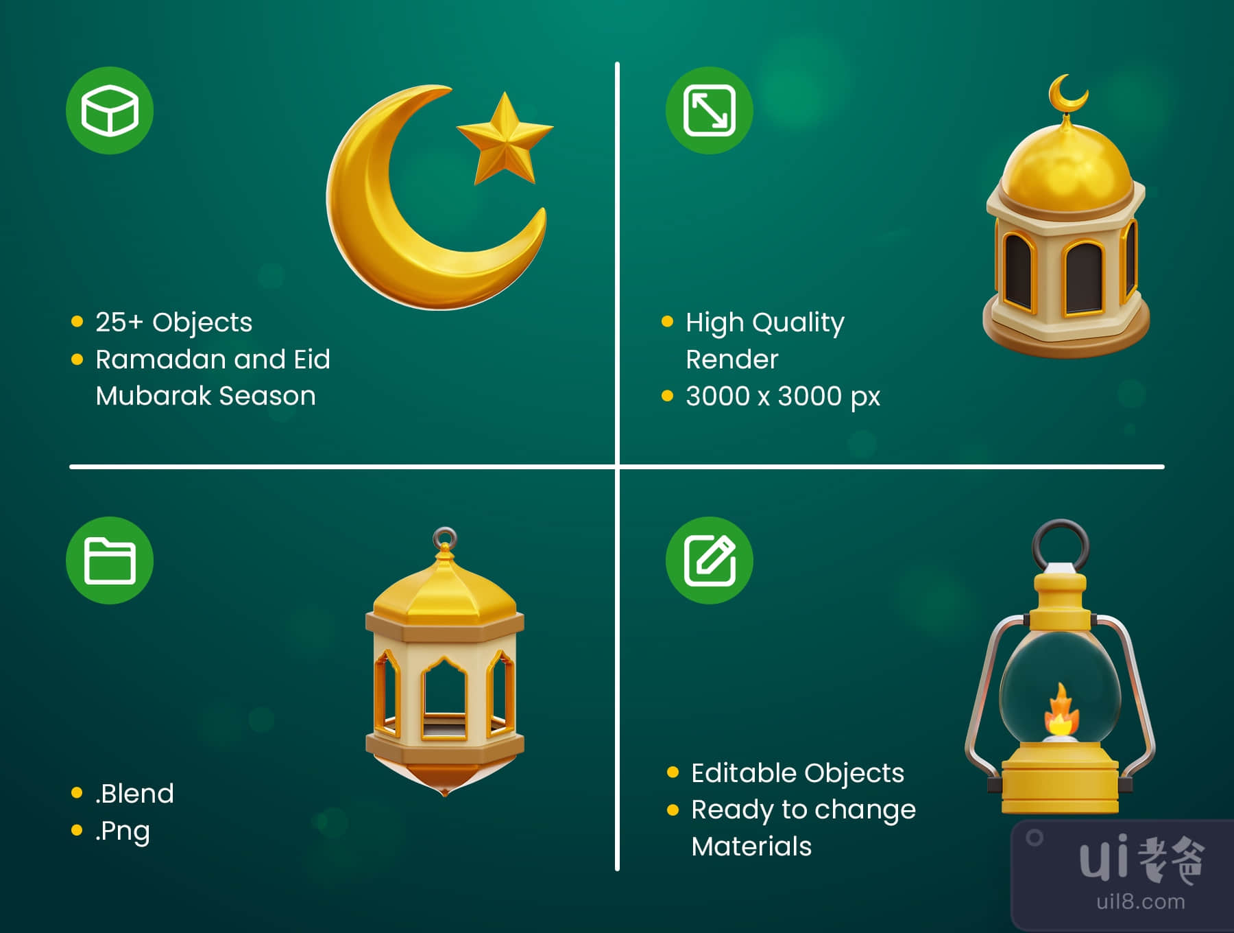 斋月和开斋节3D图标包 (Ramadan and Eid Mubarak 3D Icon Pack)插图5