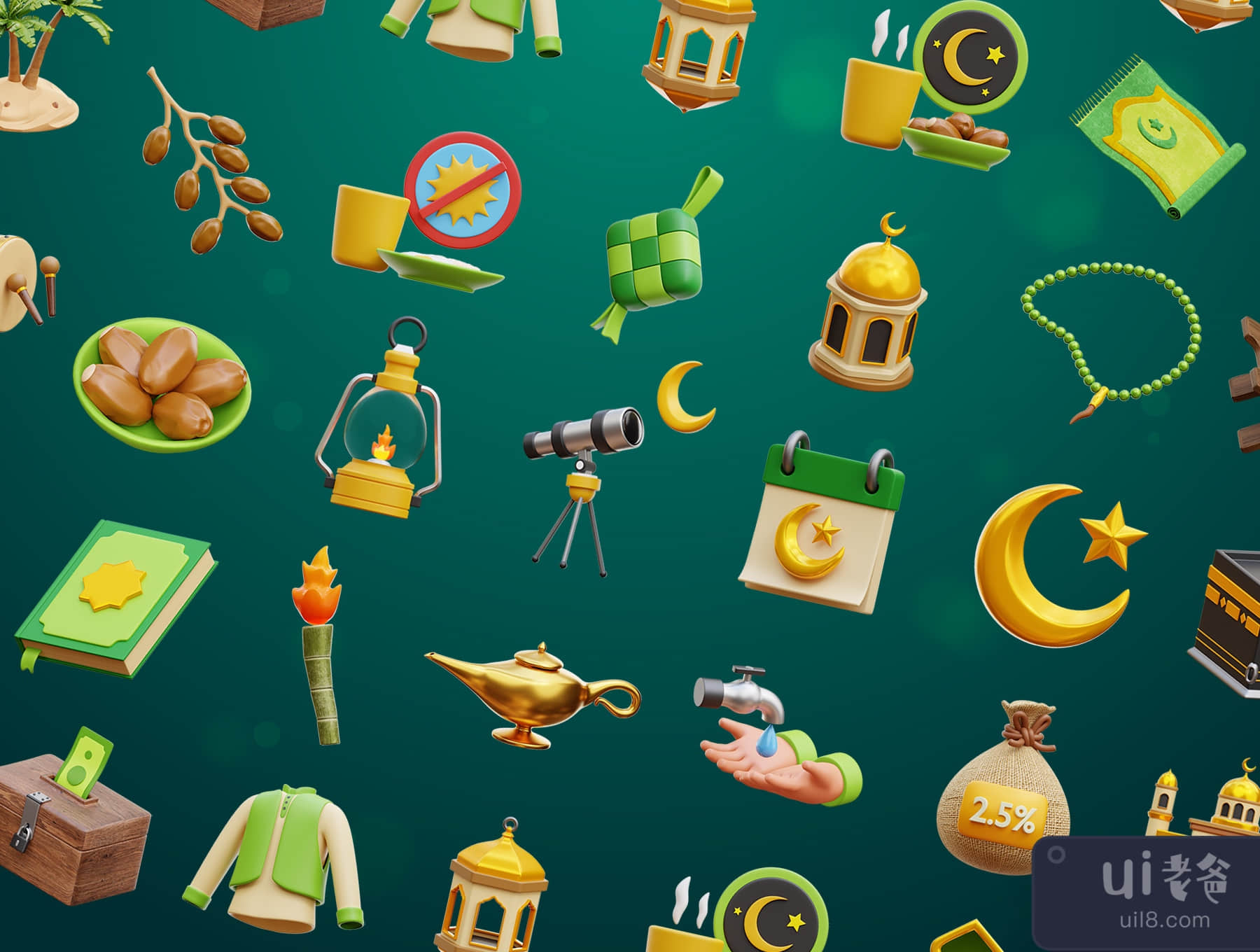 斋月和开斋节3D图标包 (Ramadan and Eid Mubarak 3D Icon Pack)插图4