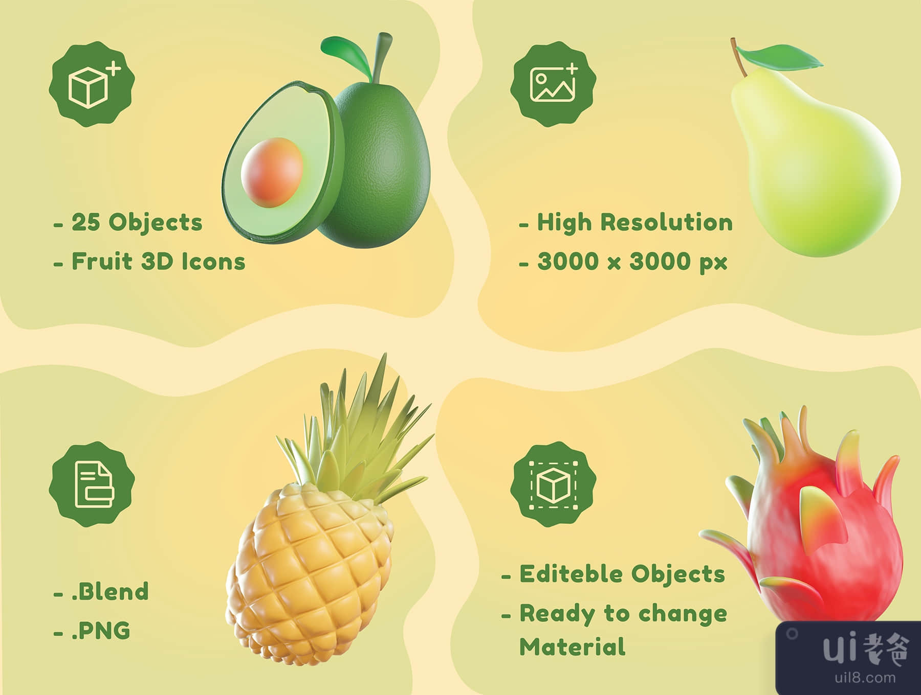 水果3D图标 (Fruit 3D Icons)插图1