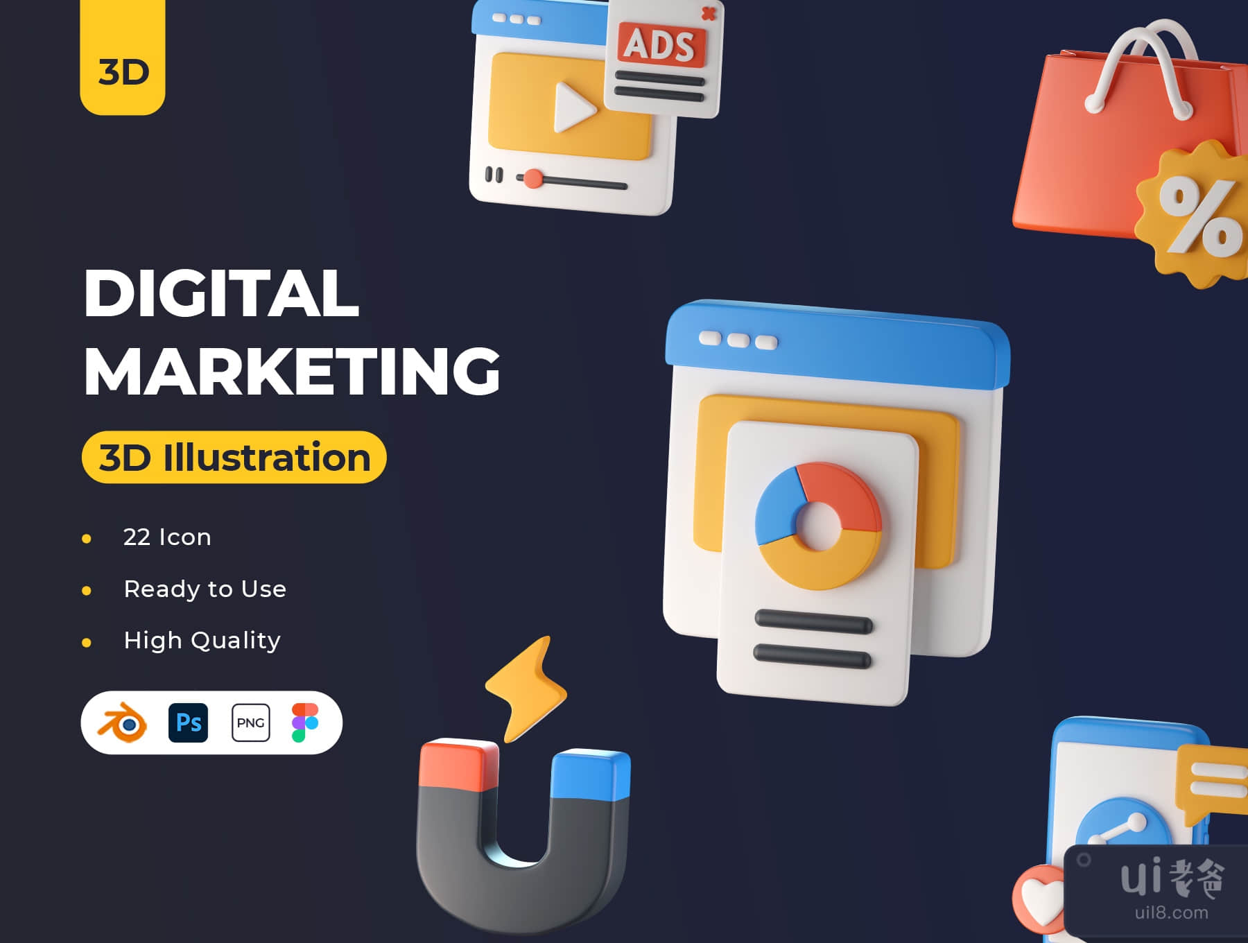 数字营销3D图标 (Digital Marketing 3D Icons)插图