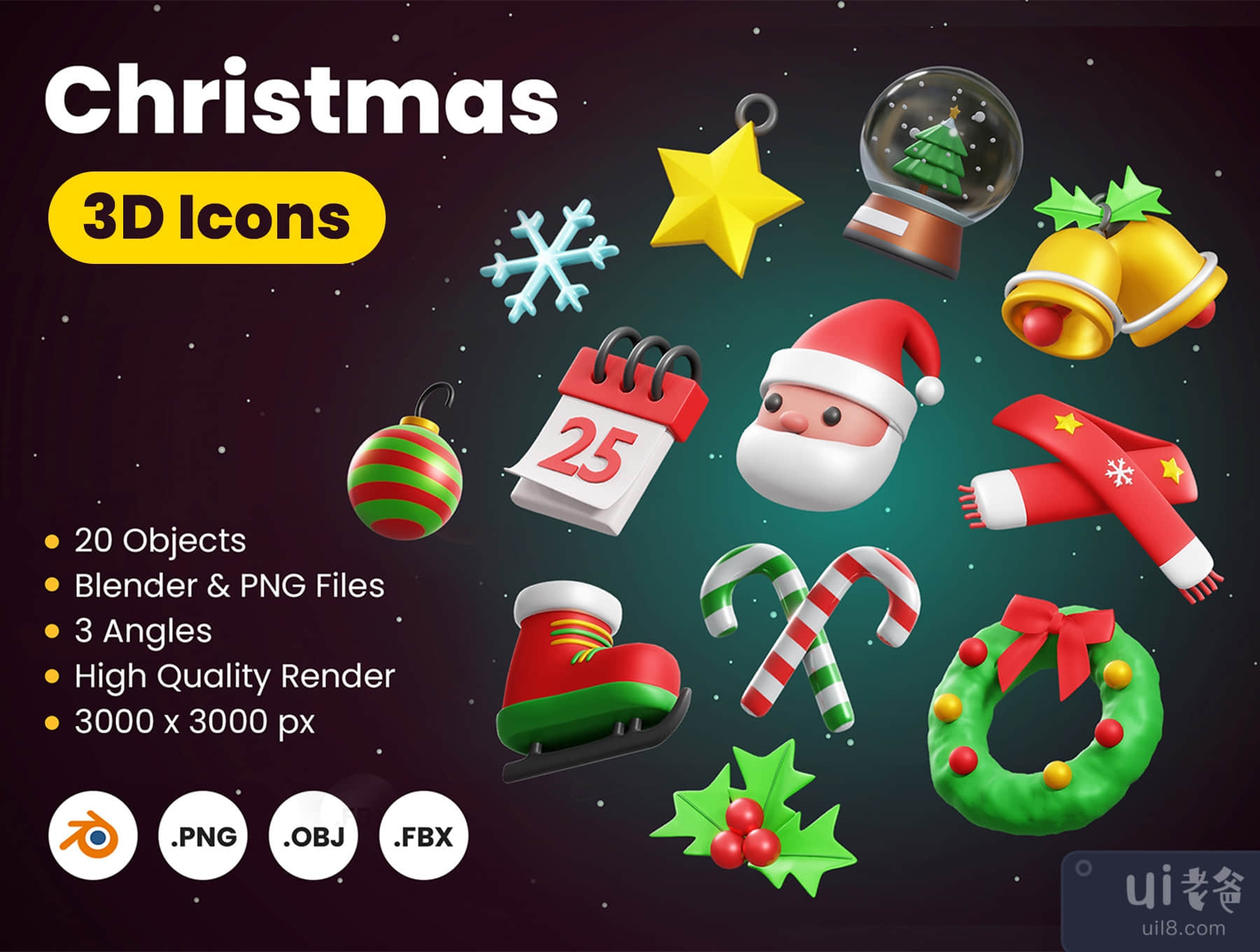 圣诞节3D图标 (Christmas 3D icons)插图