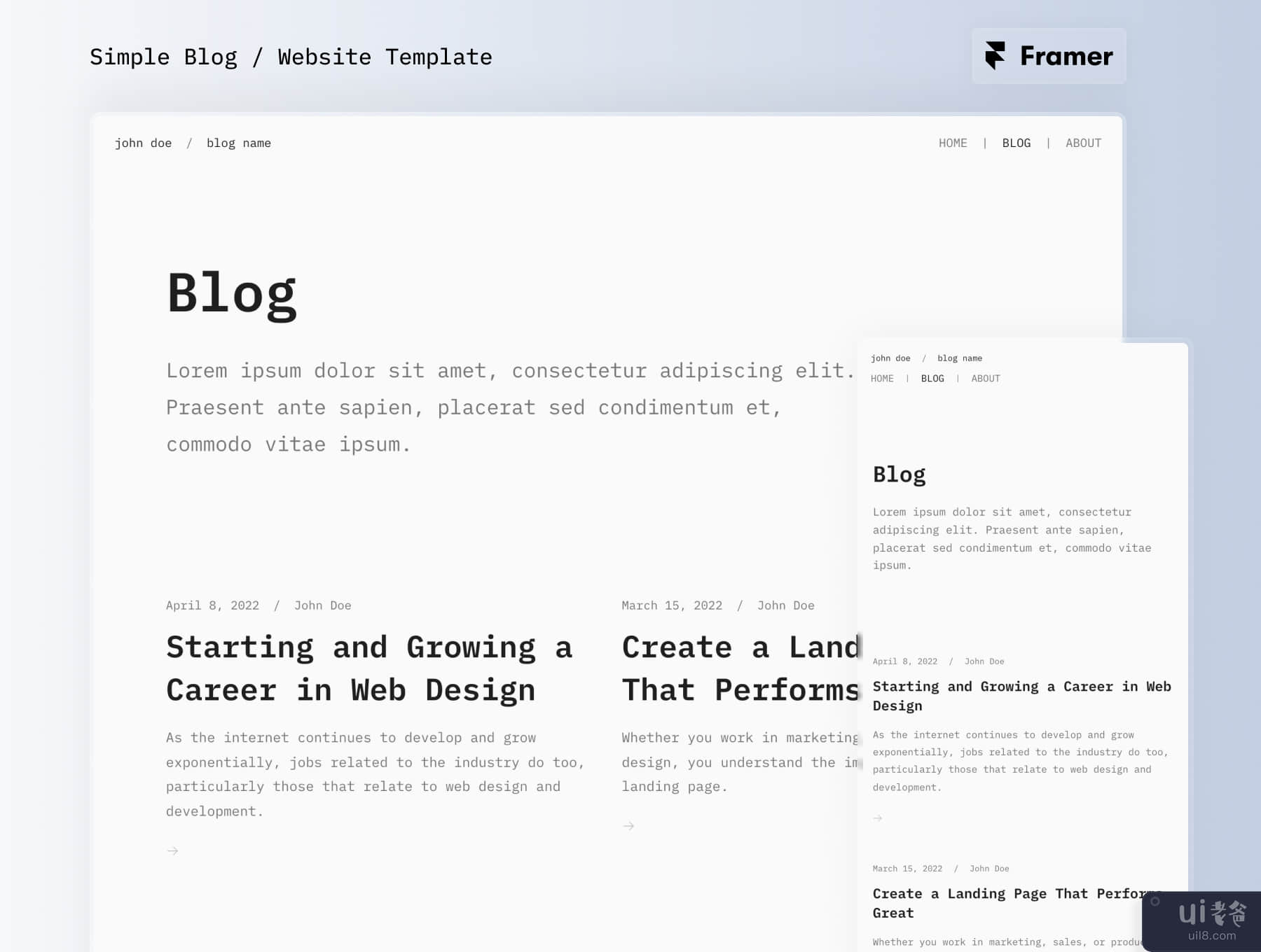 简单博客 - 框架模板 (Simple Blog - Framer Template)插图2
