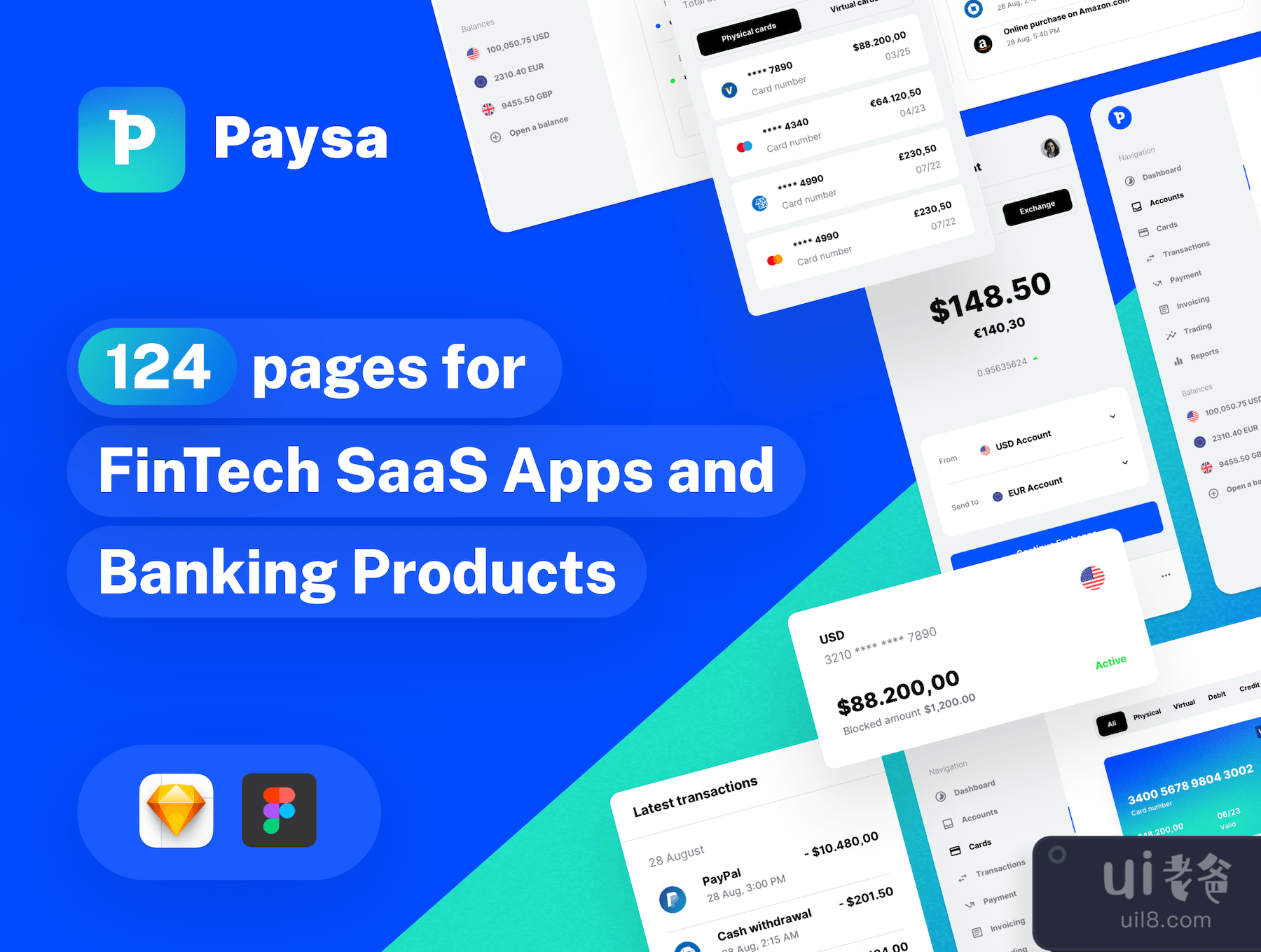 Paysa - 金融科技初创企业、银行和金融应用程序的UI套件(Paysa - UI kit for FinTech Startups, Banking, and Finance Apps)插图