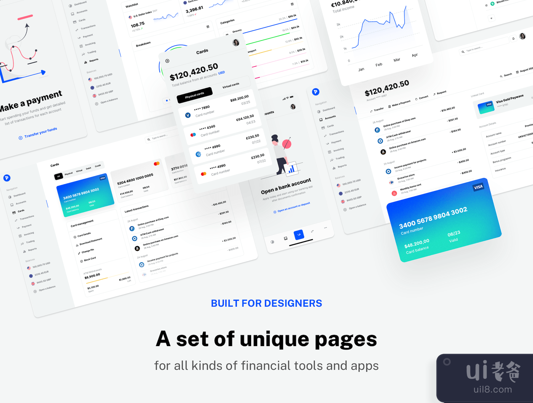 Paysa - 金融科技初创企业、银行和金融应用程序的UI套件(Paysa - UI kit for FinTech Startups, Banking, and Finance Apps)插图8
