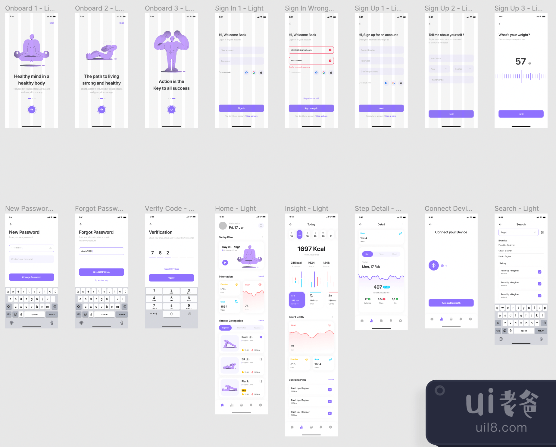 M-Fit - 健身应用UI套件 (M-Fit - Fitness App UI Kit)插图2