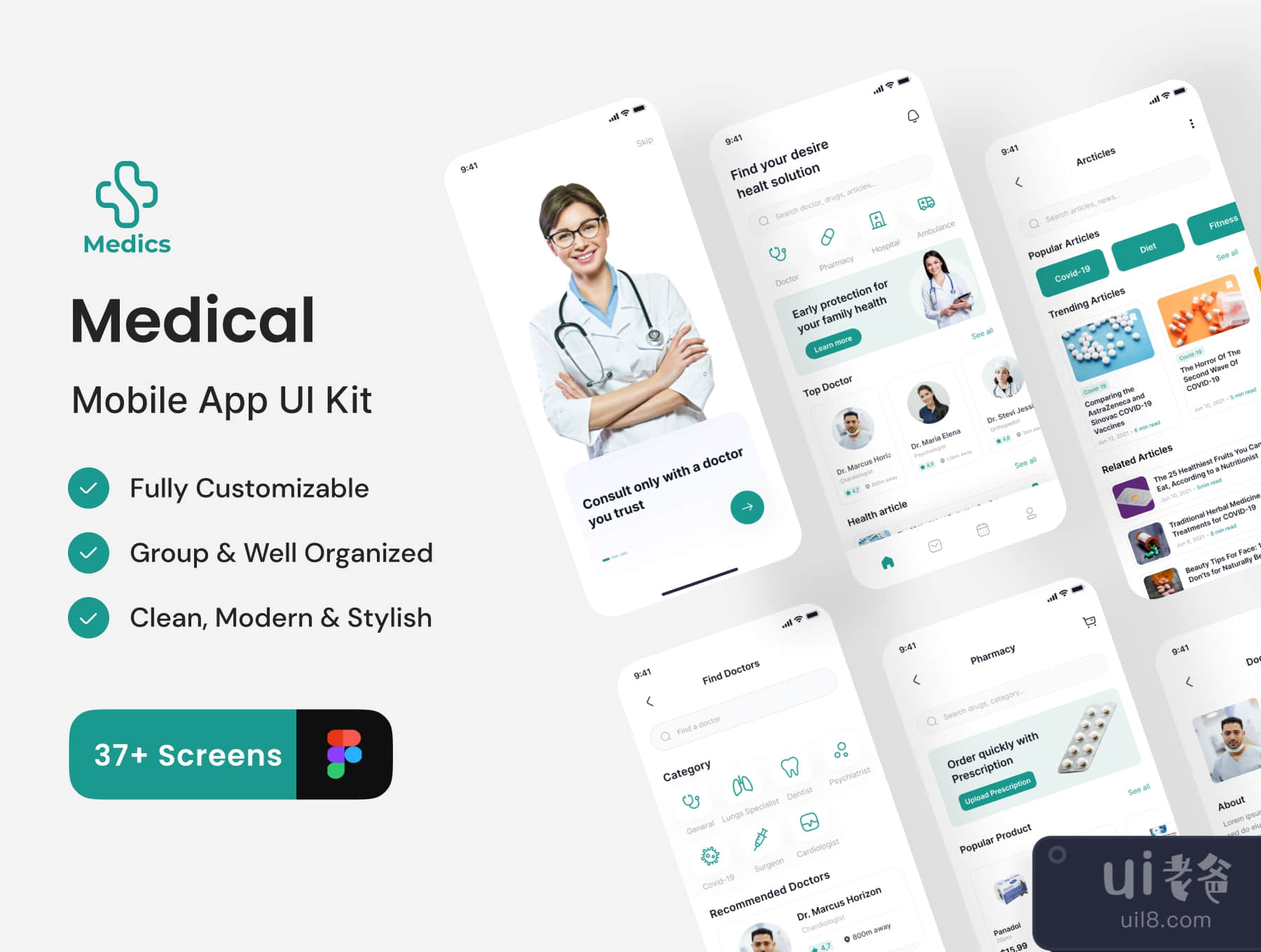 医务人员 - 医疗应用UI套件 (Medics - Medical App UI Kit)插图1