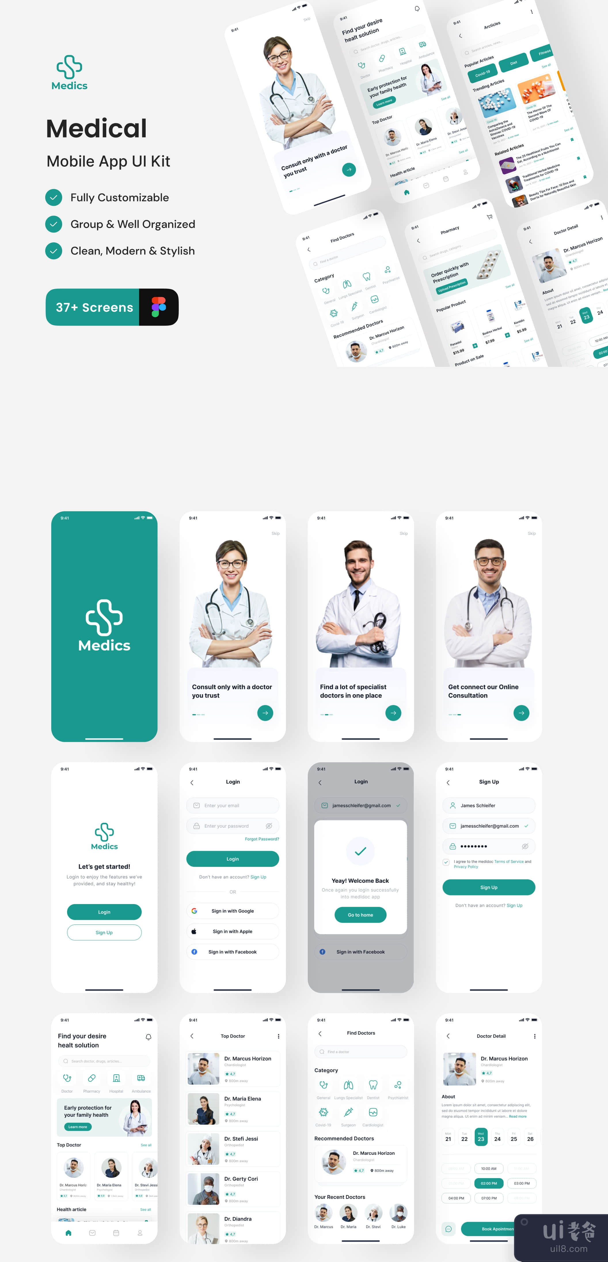 医务人员 - 医疗应用UI套件 (Medics - Medical App UI Kit)插图7