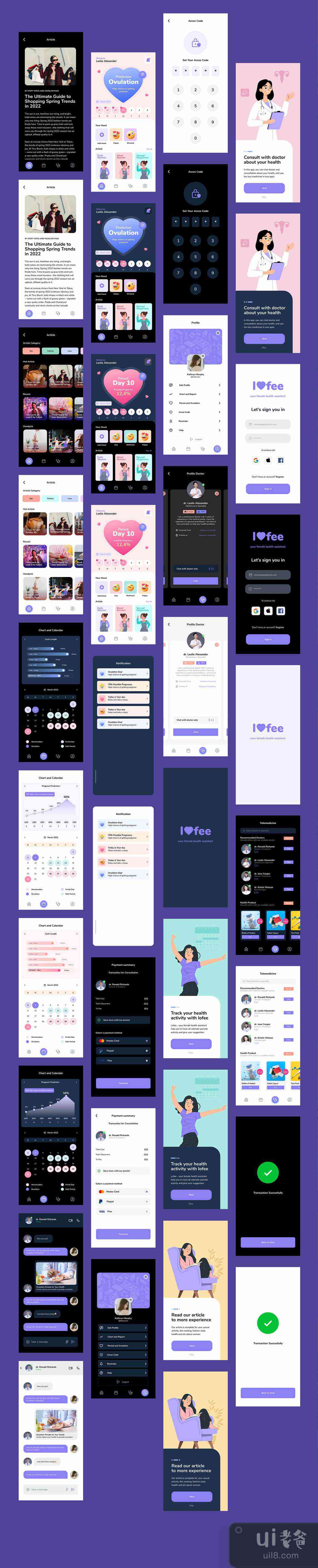 Lofee - 女性健康用户界面移动设计套件 (Lofee - Woman Health UI Mobile Design Kit)插图