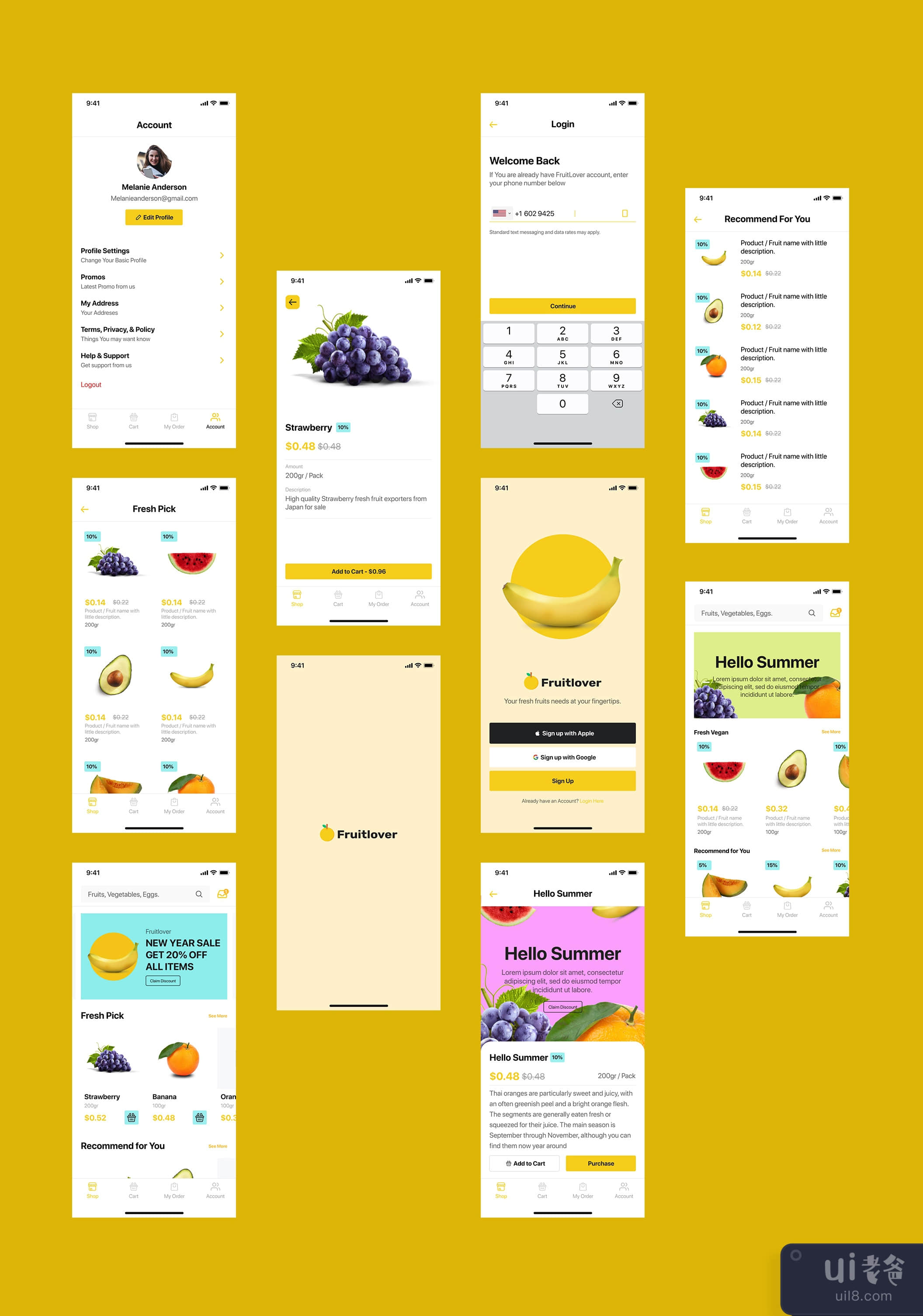Fruitlover - 杂货店应用程序UI套件 (Fruitlover- Groceries App UI Kit)插图