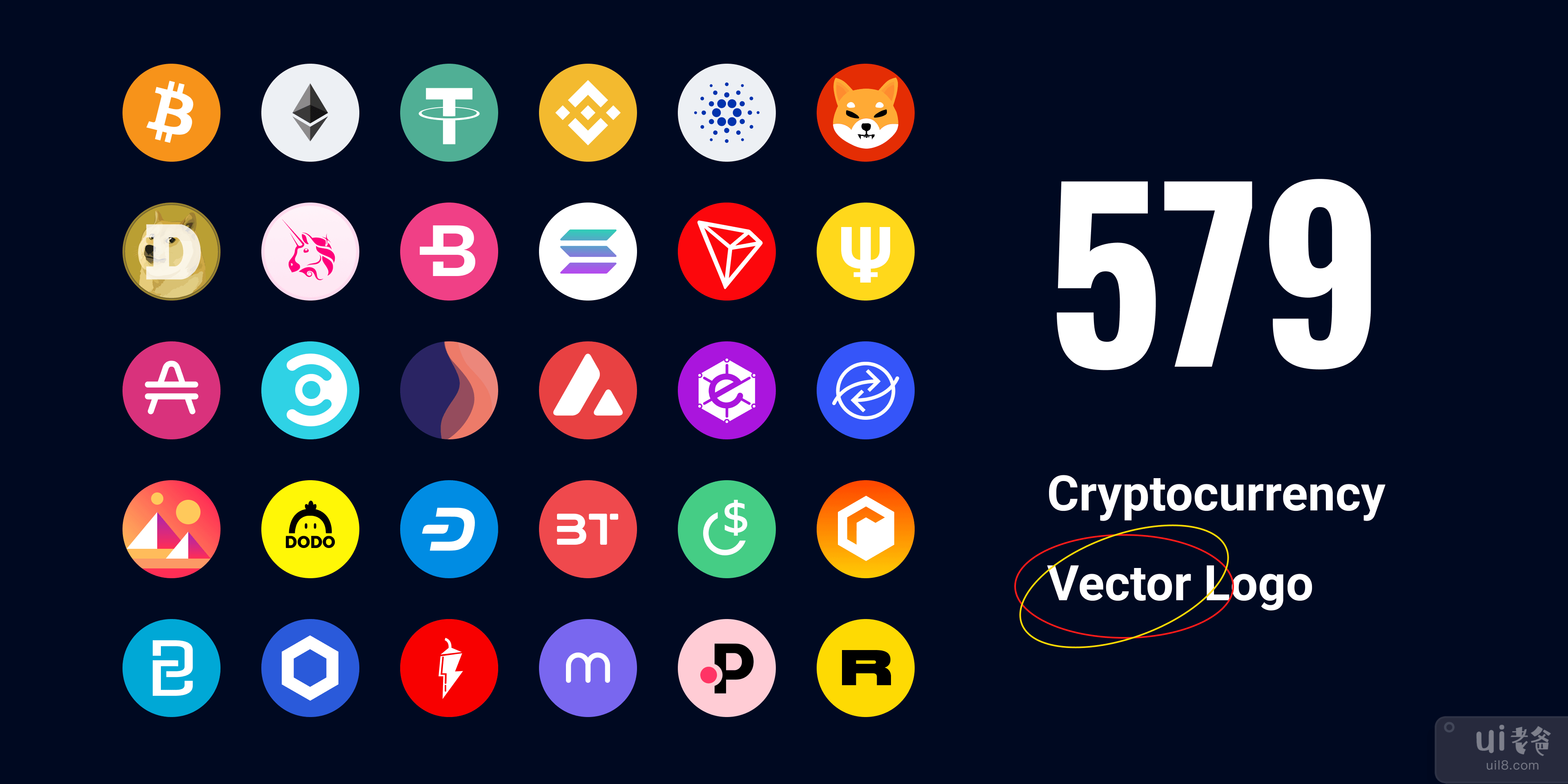 579个加密货币矢量标识 (579 Cryptocurrency Vector Logos)插图