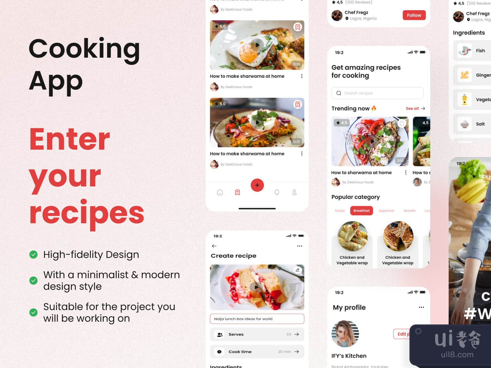 烹饪应用UI套件 (Cooking App UI Kit)插图