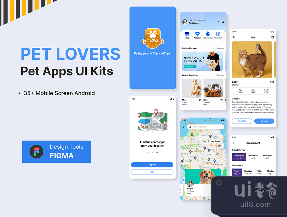 宠物爱好者的宠物应用UI套件Figma (Pet Lovers Pet App UI Kit Figma)插图1
