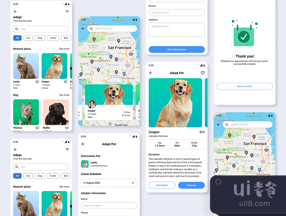 宠物爱好者的宠物应用UI套件Figma (Pet Lovers Pet App UI Kit Figma)插图3
