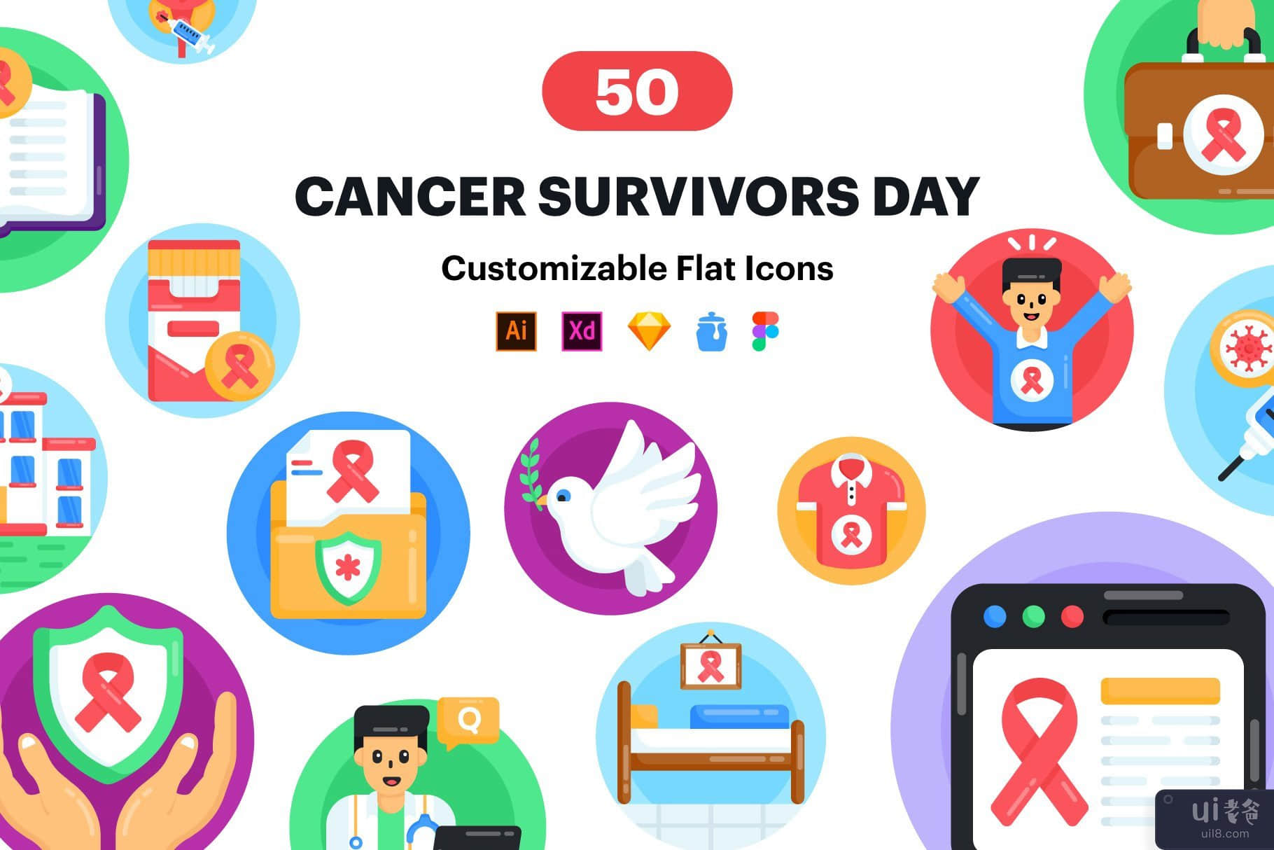 癌症幸存者日图标(Cancer Survivor Day Icons)插图