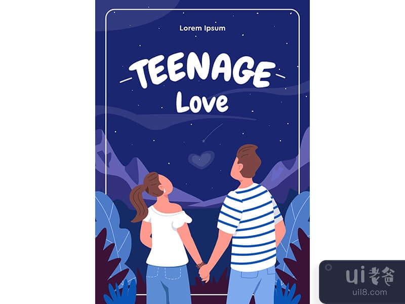 Teenage love poster flat vector template
