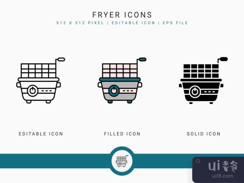 Fryer icons set vector illustration with solid icon line style